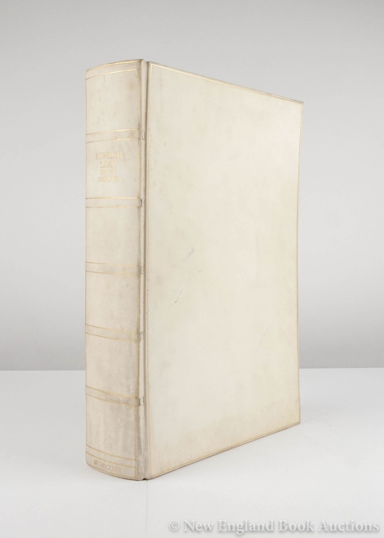 Field, W. B. Osgood: 78. Field, W. B. Osgood. Edward Lear on my Shelves. Profusely illustrated, including five hand-colored double-page plates. Folio, gilt-lettered vellum presentation binding by Frieda Thiersch, top-edge