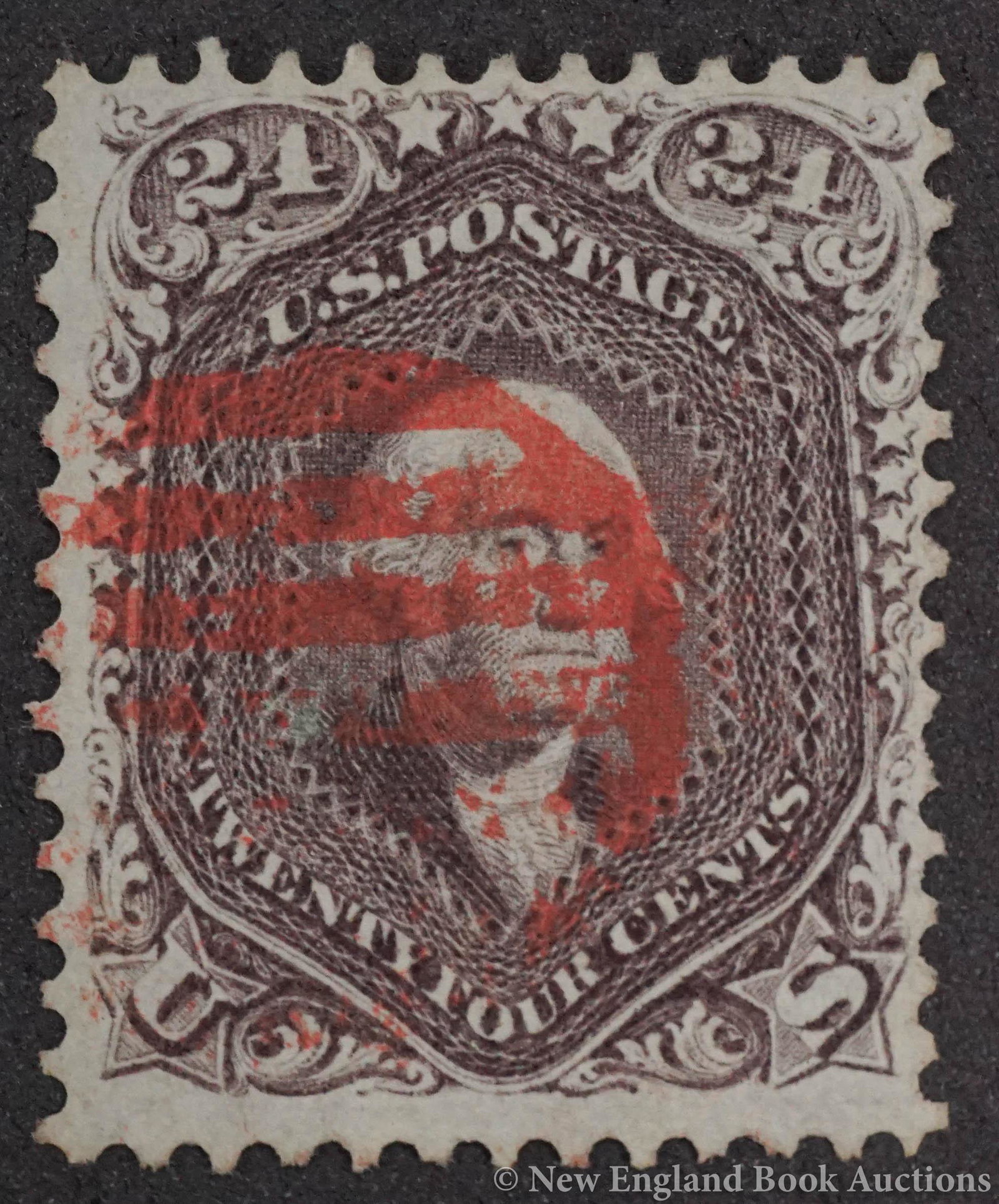 Scott #70: 15. Scott #70. 24-cent Red Lilac - Scott # 70 Used - Sharp red grid, Rich color, Fresh and Very Fine