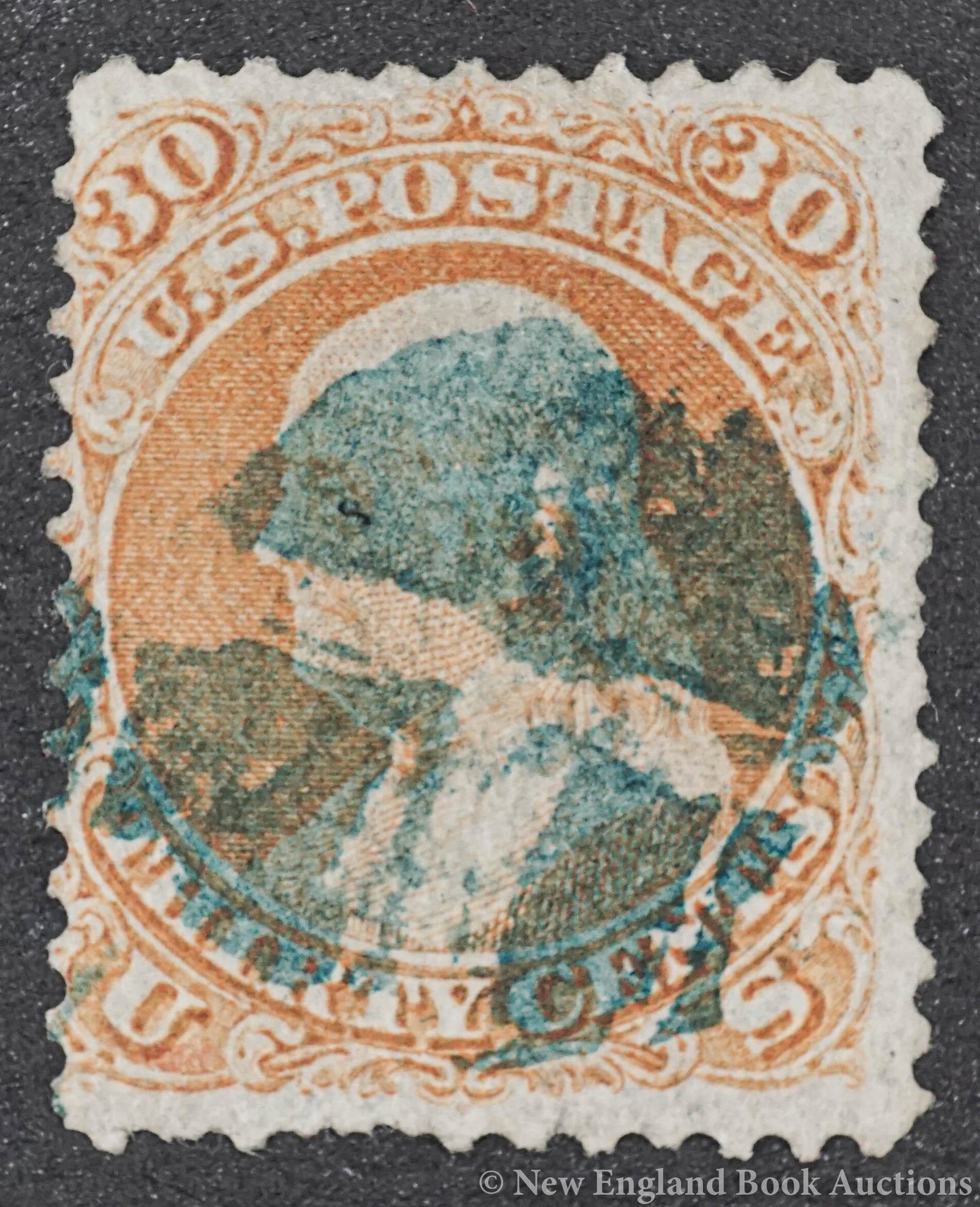 Scott #100: 227. Scott #100. Scott #100. 30c. Blue cancel. Hinged.