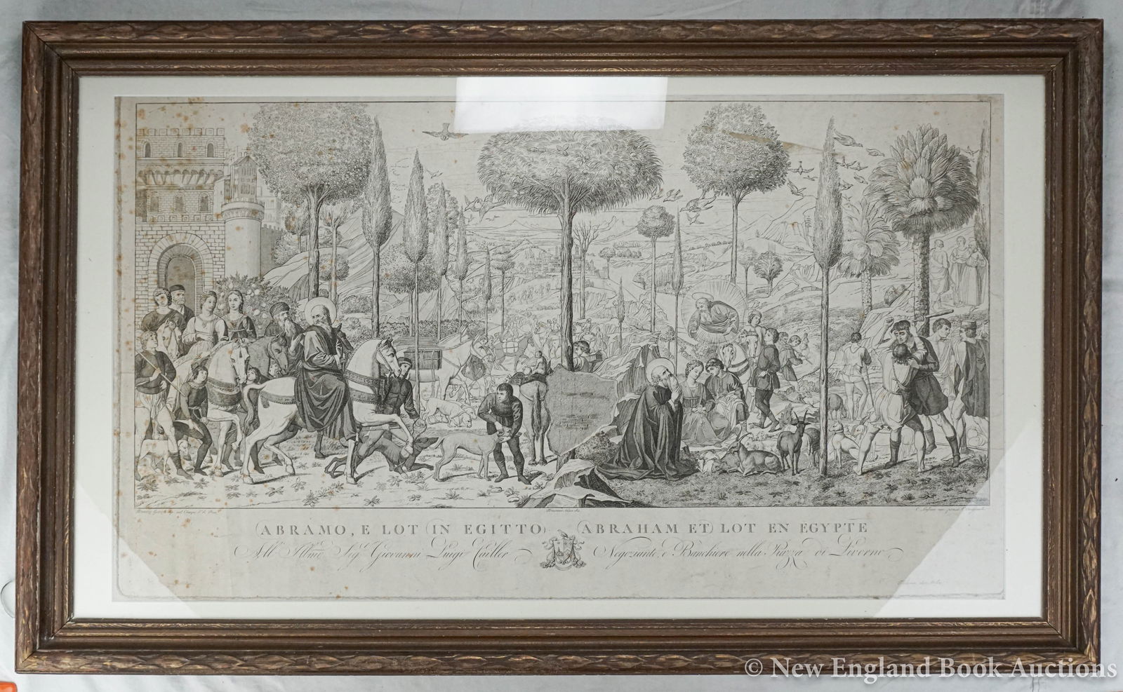 Lasinio, Carlo: 113. Lasinio, Carlo. Abramo, e Lot in Egitto. Engraved print. Image 18 x 32 inches, neatly matted, in glass-fronted wooden frame; some foxing. Florence, [1812] [80/120] Plate from Pittura a Fresco del