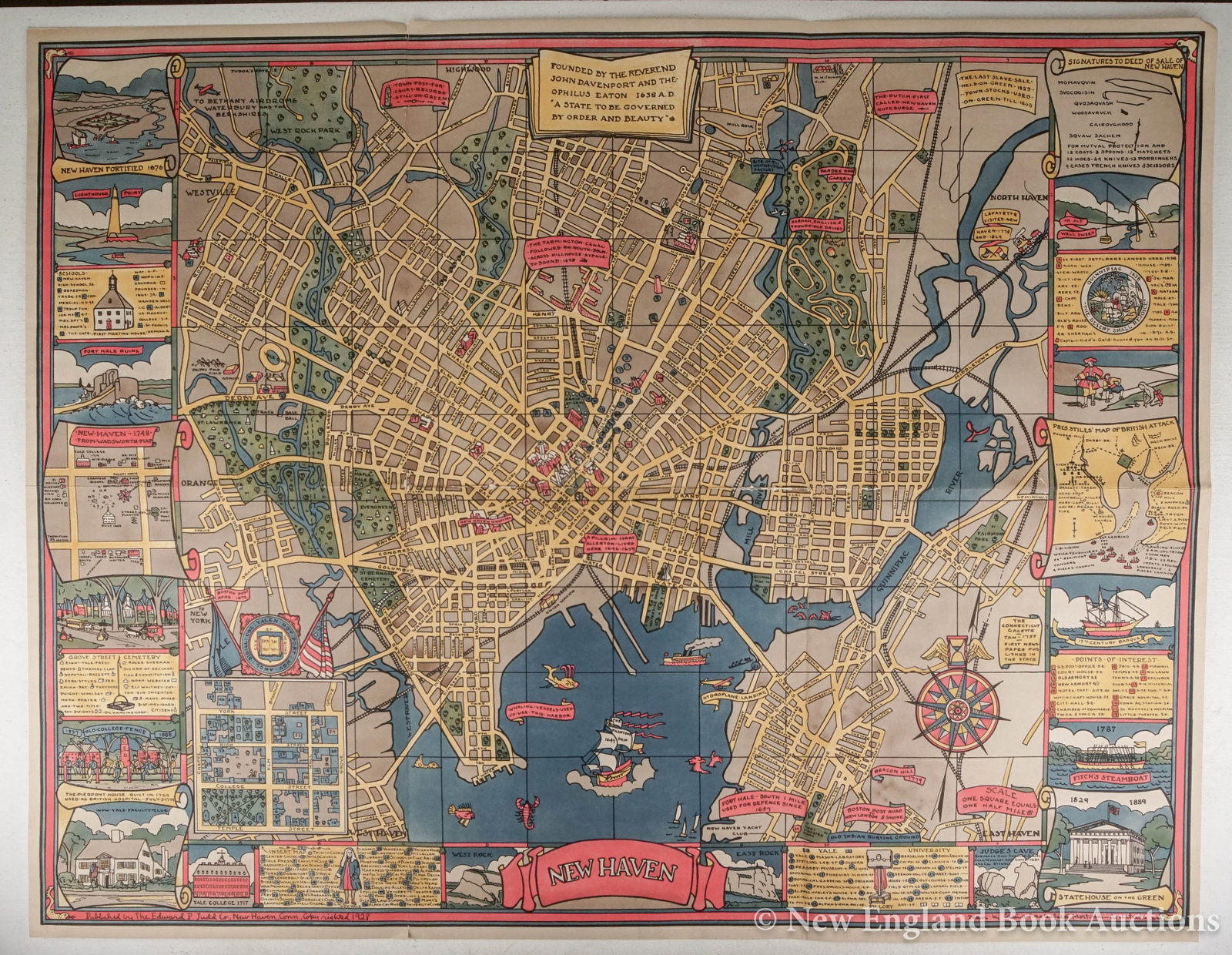 Mortimer, Carina Eagleafield: 115. Mortimer, Carina Eagleafield. A Map of New Haven. Historical and Modern. 28 x 36 inches, original envelope (torn along folds); a few tears along folds, generally clean and sound otherwise. New Ha