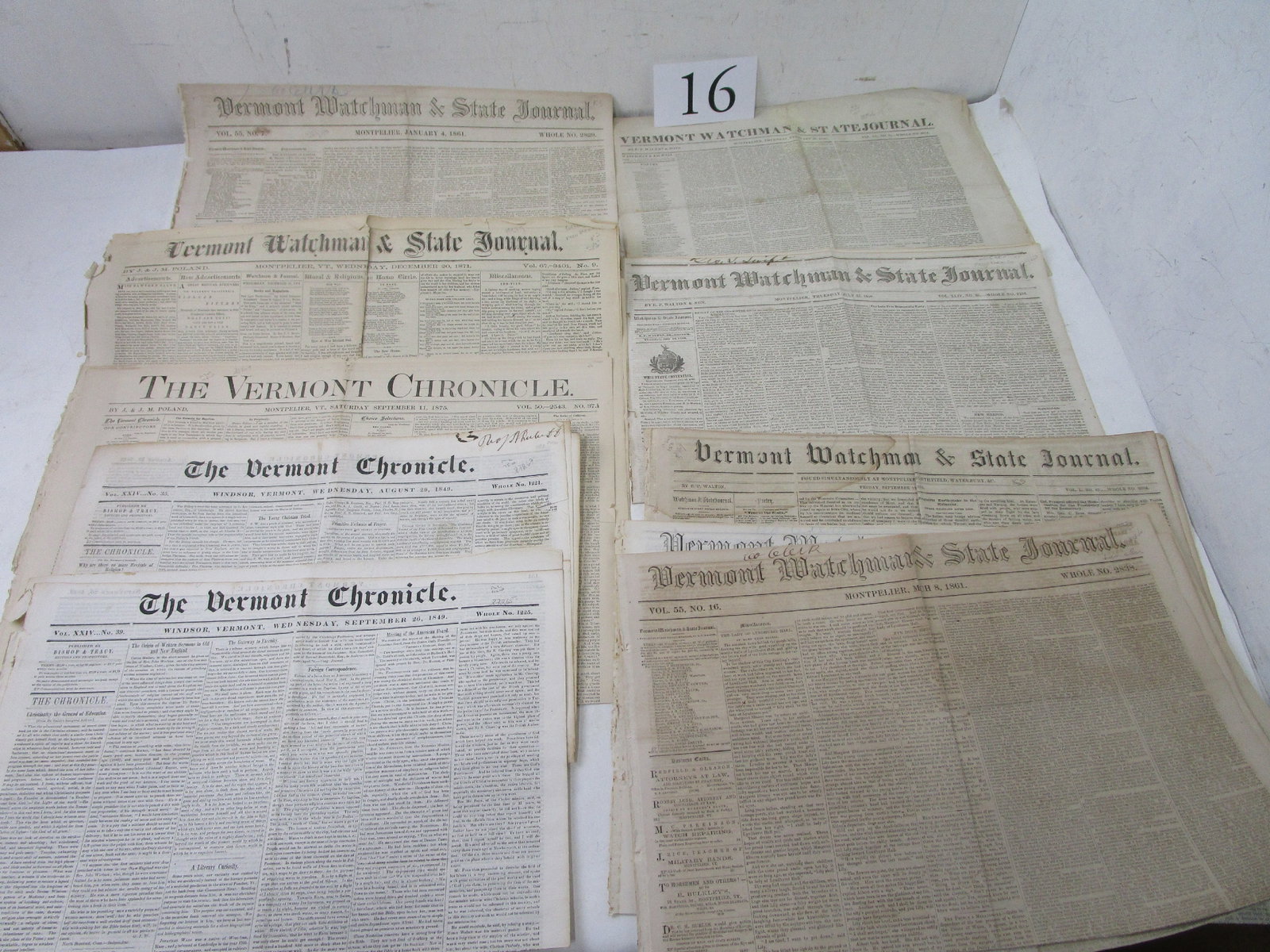 Newspapers: 19th C. Vermont Newspapers; Vermont Watchman & State Journal, plus Vermont Chronical