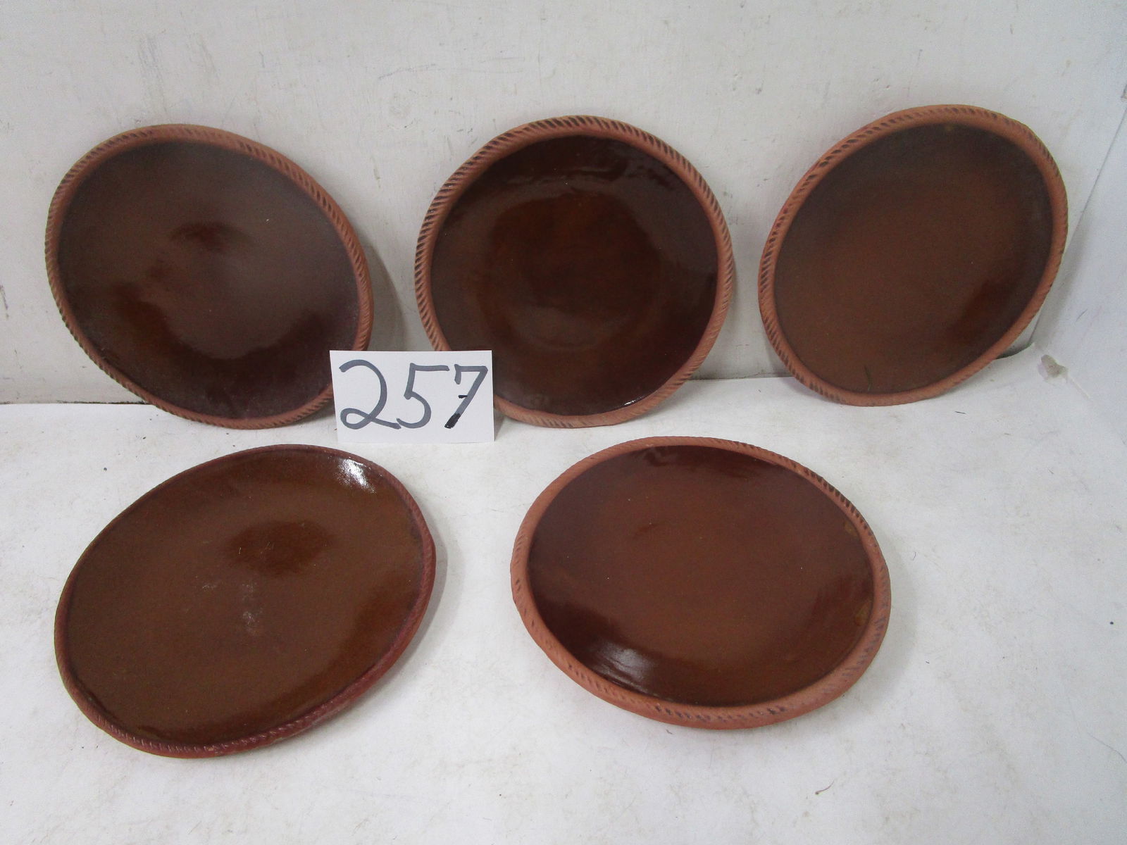 Redware Pottery: (5) Old Sturbridge Village 9" to 9.5" diameter redware plates
