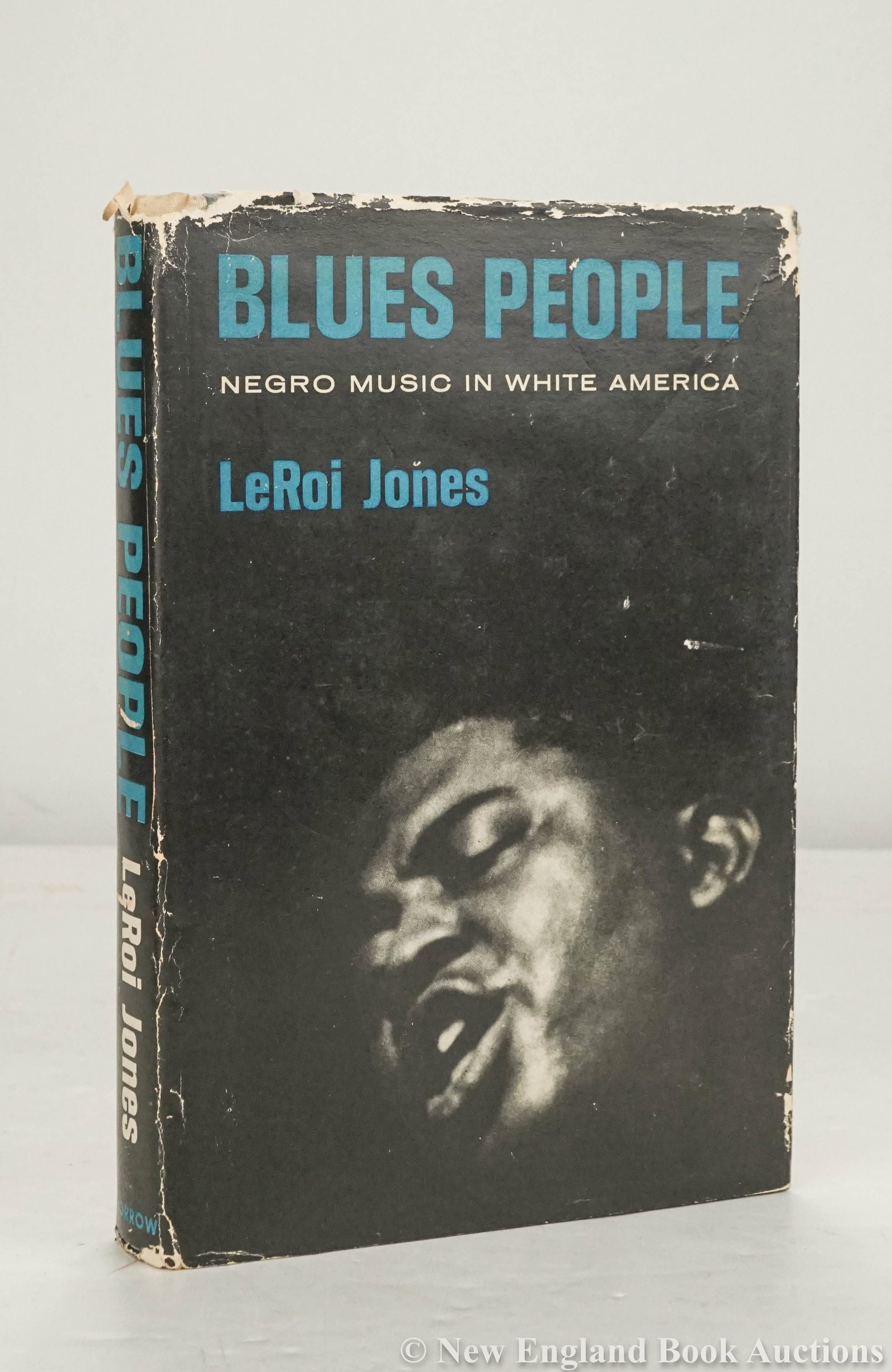 Jones, LeRoi: 103. Jones, LeRoi. Blues People. Negro Music in White America. 8vo, cloth-backed boards, dust jacket (frayed, flaps foxed); spine foxed, moderate wear. New York, (1963) [80/120] FIRST EDITION. Inscrib