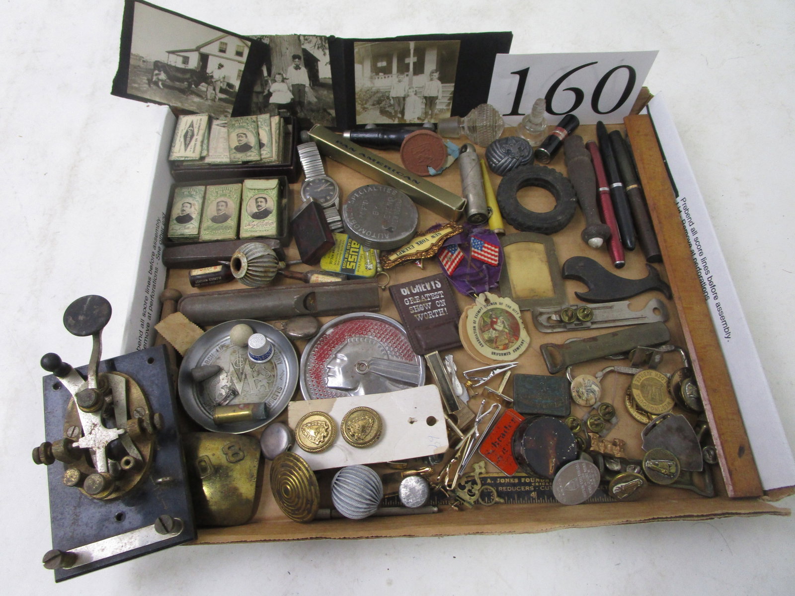 Misc. Smalls: Misc. smalls; photos, razor blades, tie clasps, whale & other bottle openers, paper items, etc.