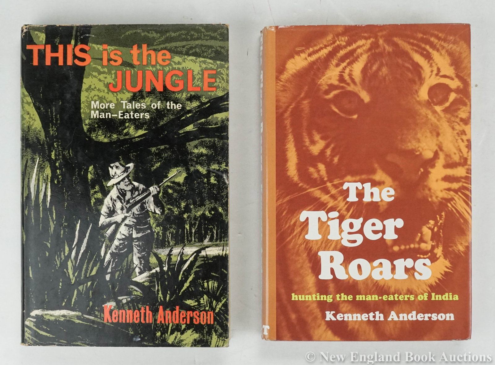 Anderson, Kenneth: 20. Anderson, Kenneth. This is the Jungle * The Tiger Roars. Together 2 volumes. Illustrated. 8vo, cloth, dust jacket (first chipped and frayed); moderate wear, owner's embossed stamp in first. FIRST 