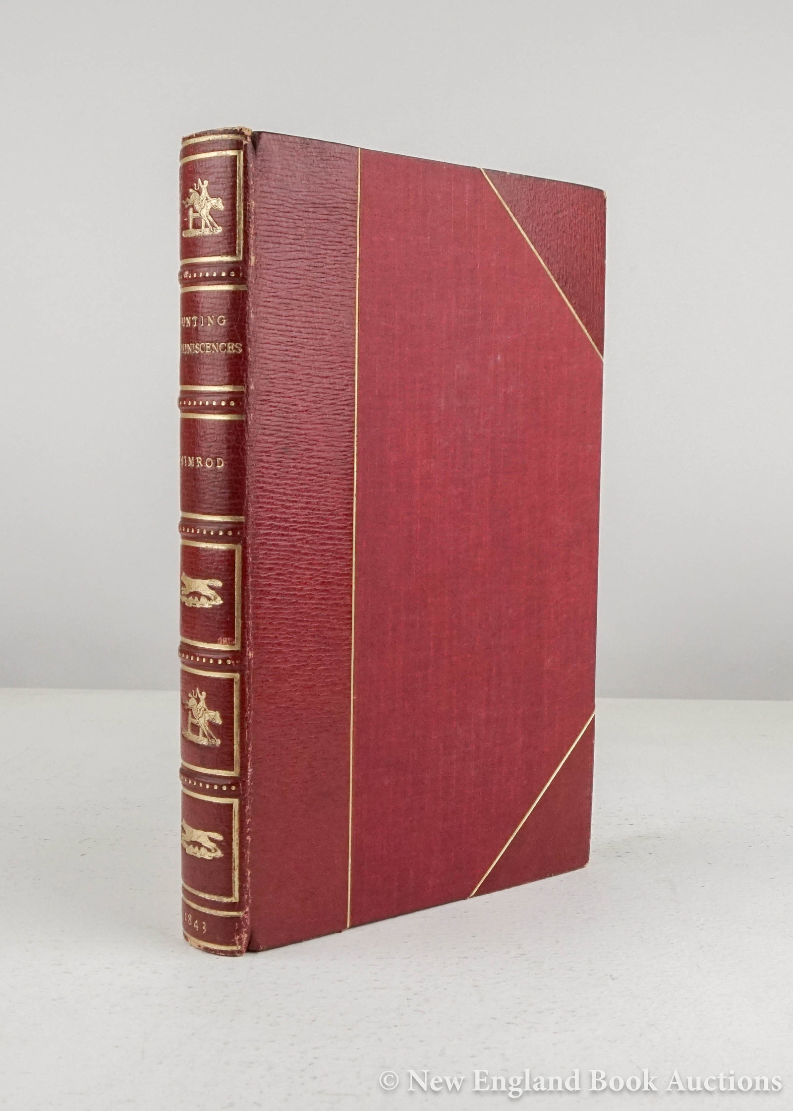 Apperley, Charles J: 107. Apperley, Charles J. Hunting Reminiscences...by Nimrod. Engraved frontispiece, additional engraved title, 13 plates (colored). Tall 8vo, 3/4 red morocco, spine gilt in 6 compartments, all edges g