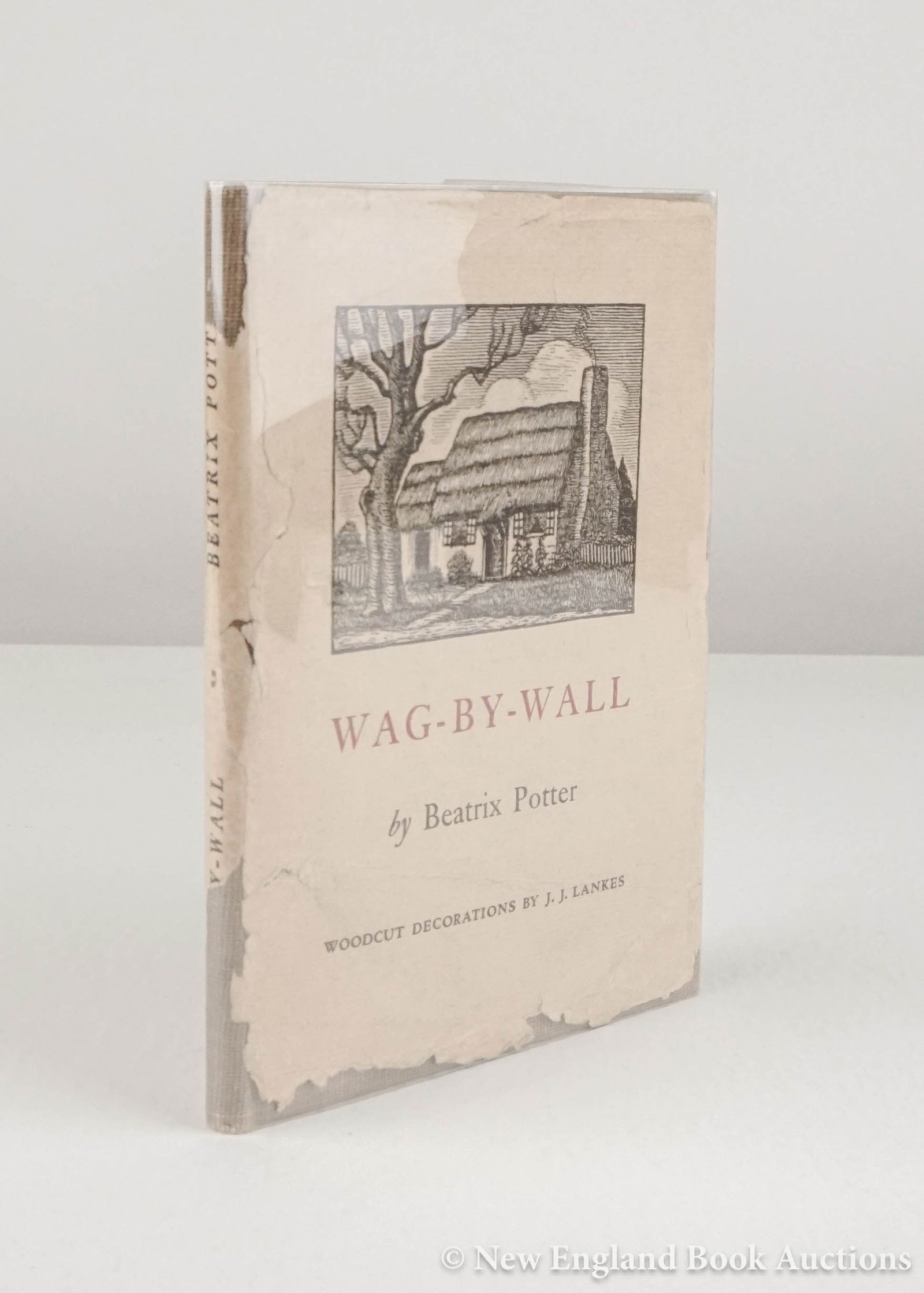 Potter, Beatrix: 39. Potter, Beatrix. Wag-By-Wall. Mounted photographic frontispiece, decorations by J. J. Lankes. 12mo, red-lettered cloth, pictorial cover-label, dust jacket (chipped with loss); moderate wear. Bosto