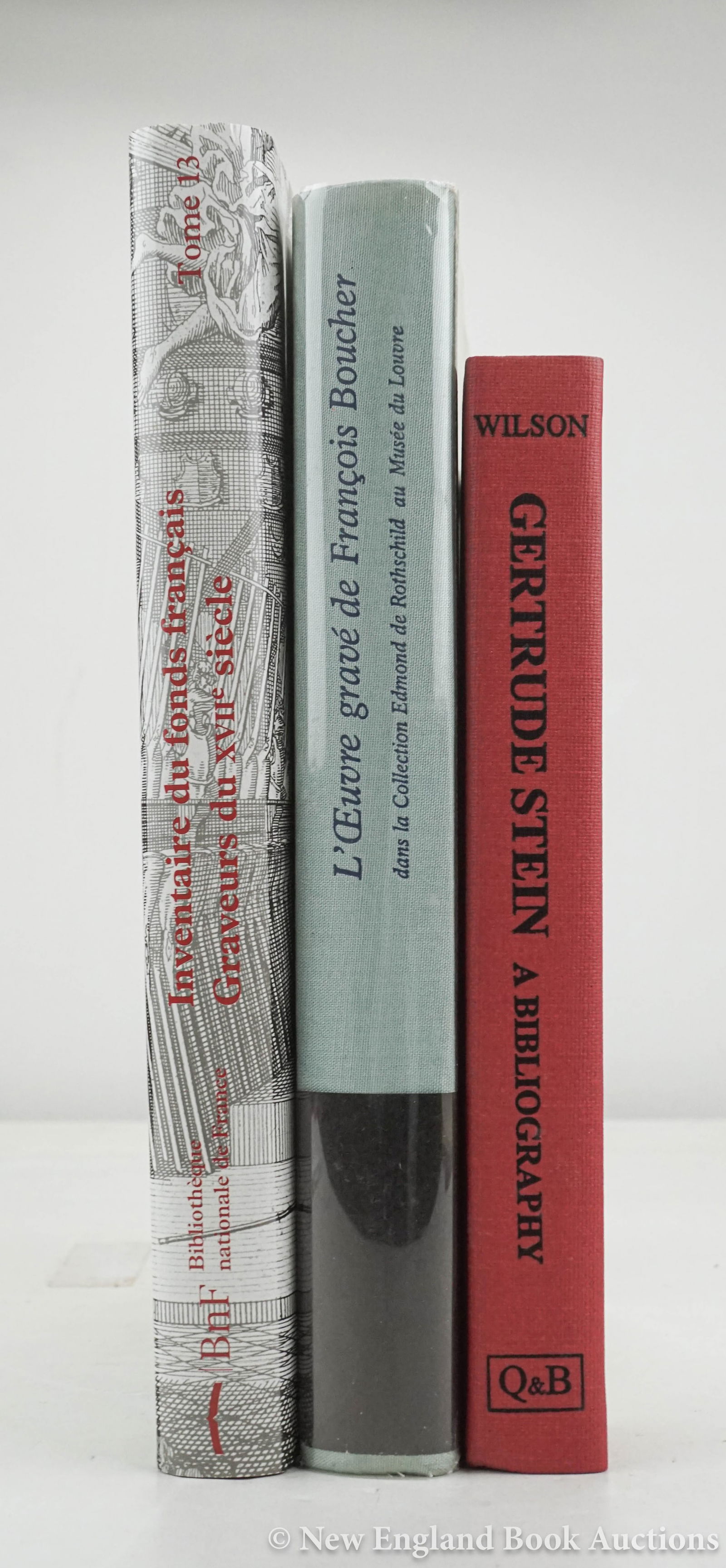 Reference: 122. Reference. 3 Titles. L'Oeuvre Grave de Francois Boucher. (1978). * Inventaire du Fonds Francais. Graveurs du XVII Siecle. Pierre Lepautre. (2008). * Gertrude Stein a Bibliography. Compiled by Rob