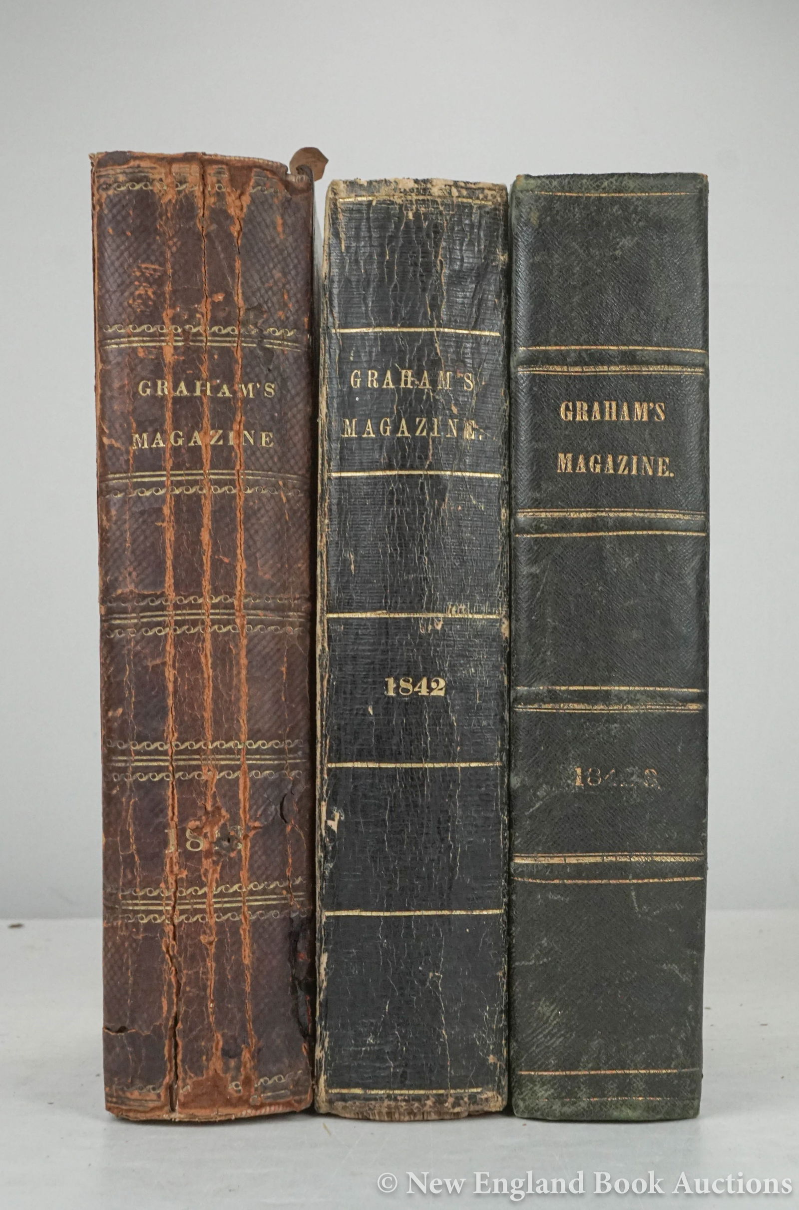 (Poe, Edgar Allan): 197. (Poe, Edgar Allan). Graham's Lady's and Gentleman's Magazine. Illustrated, including color plates. Volumes XX-XXI (2 copies) * XXI-XXII. Together 6 volumes bound in 3. 8vo, contemporary calf-back