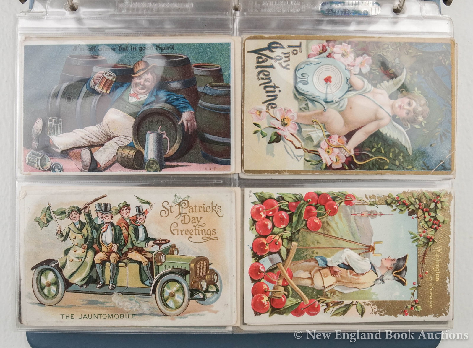 Postcards: 165. Postcards. Collection of over 170 chromolithograph, photo-pictorial and holiday cards. Each about 5-1/2 x 3-1/2 inches; moderate wear. Mostly American, 1900s-30s [150/250]