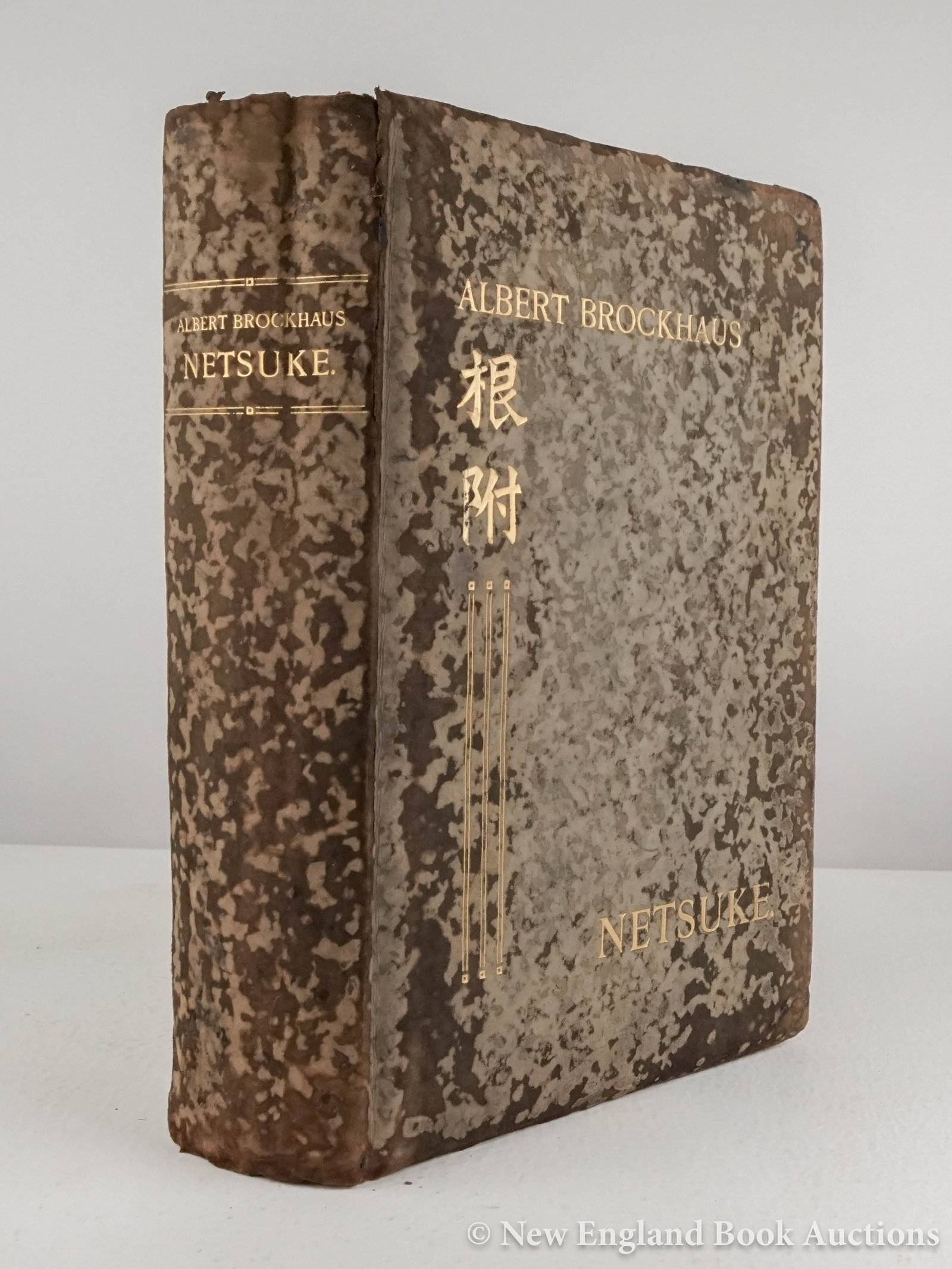 Netsuke: 150. Netsuke. Brockhaus, Albert. Netsuke. Versuch einer Geschichte der Japanischen Schnitzkunst. Numerous plates and illustrated. 4to, gilt-lettered calf (worn as usual); generally clean and sound oth