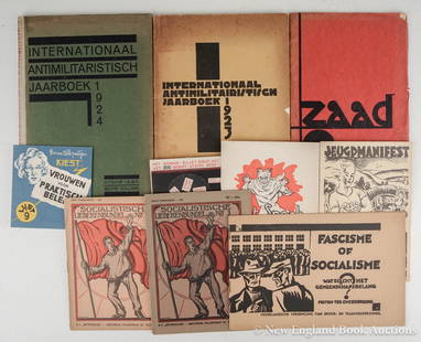 Radical: 162. Radical. Collection of periodicals and booklets. Text in Dutch. Illustrated. Various sizes and formats, wrappers; some covers detached, generally sound. Vp, vd [150/250] Includes: De Moker. Nos 1