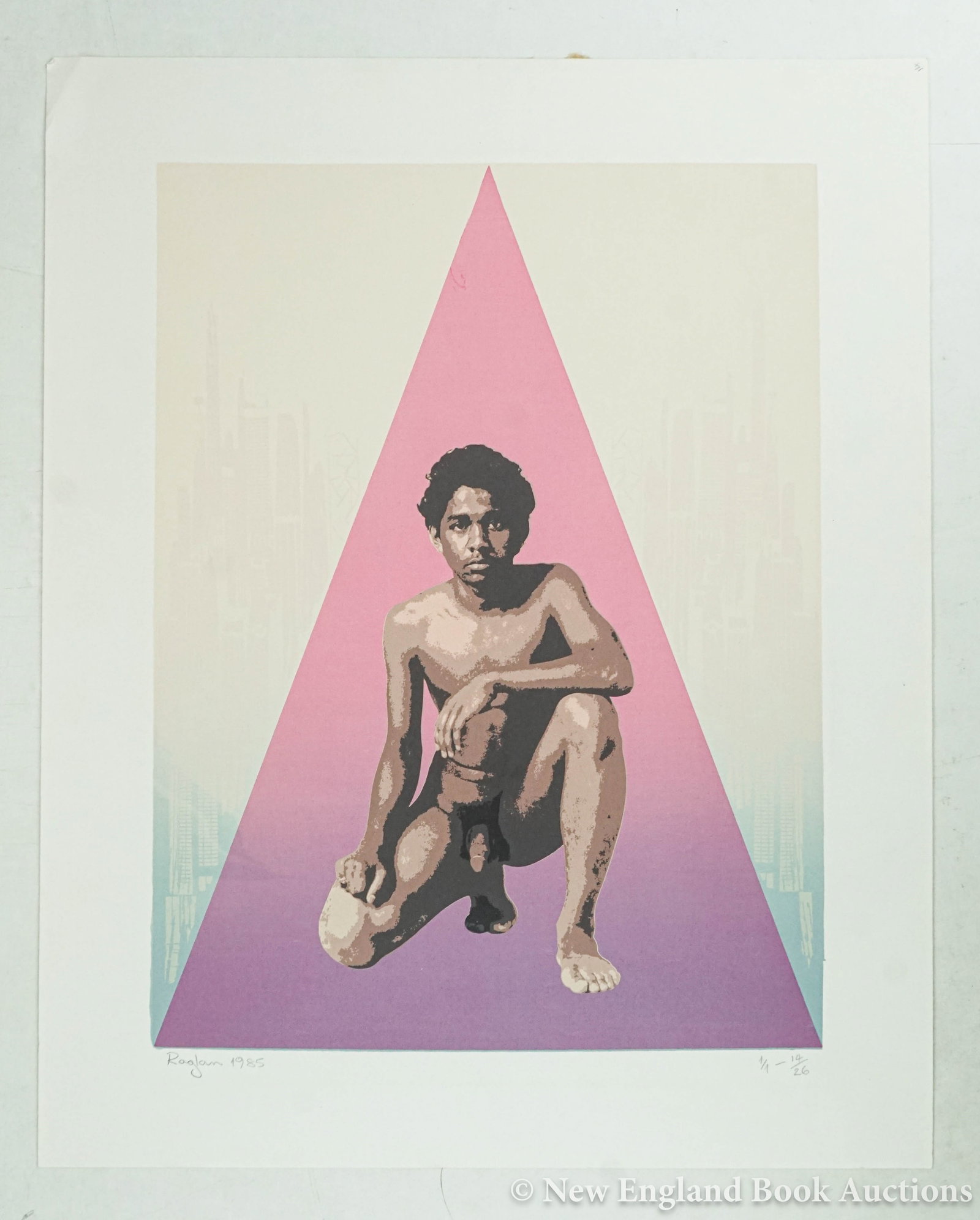 Prints: 117. Prints. Hutter, David. Nude boy with cat. 5 copies * Ragland. Nude black male. Together 6 prints. 23 x 18 and 20 x 16 inches. ONE OF 150 SIGNED or ONE OF 26 SIGNED respectively. Np, nd [100/150]