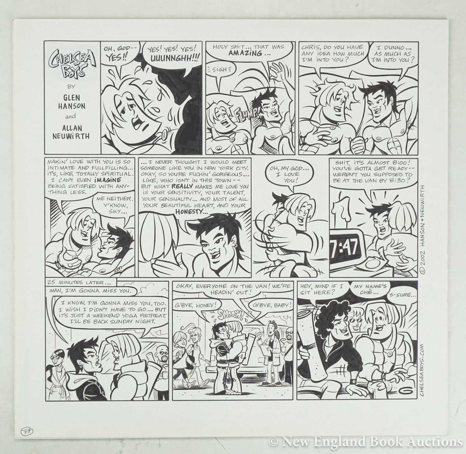 Comic Art: 118. Comic Art. Hanson, Glen; & Allan Neuwirth. Original ink storyboard for "Chelsea Boys." 14 x 14-1/2 inches on paper; light wear. Np, 2002 [100/150]