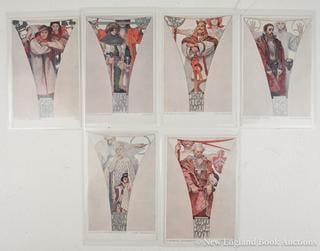 Mucha, Alphonse: 162. Mucha, Alphonse. Collection of 11 color postcards. Illustrated by Mucha. 5-1/2 x 3-1/2 inches; unused, light wear. Prague: L. Novotný, 1910s [80/120]