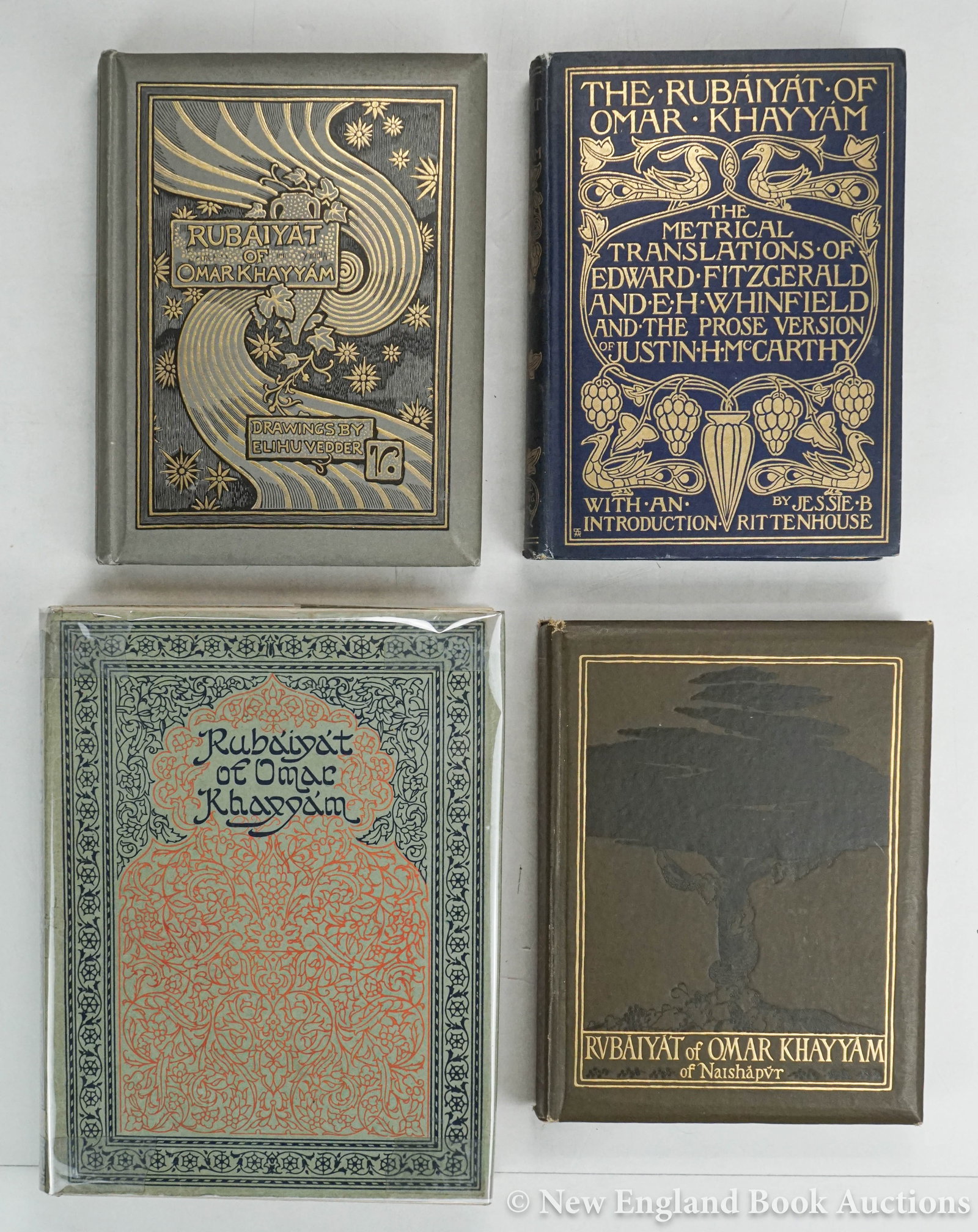 The Rubáiyát of Omar Khayyám.: 171. The Rubáiyát of Omar Khayyám. Group of 4 volumes, as listed below. Illustrated. 4to or 8vo, decorated cloth, first with dust jacket; moderate wear. Vp, vd [200/300] Edited by Reynold Alleyne N