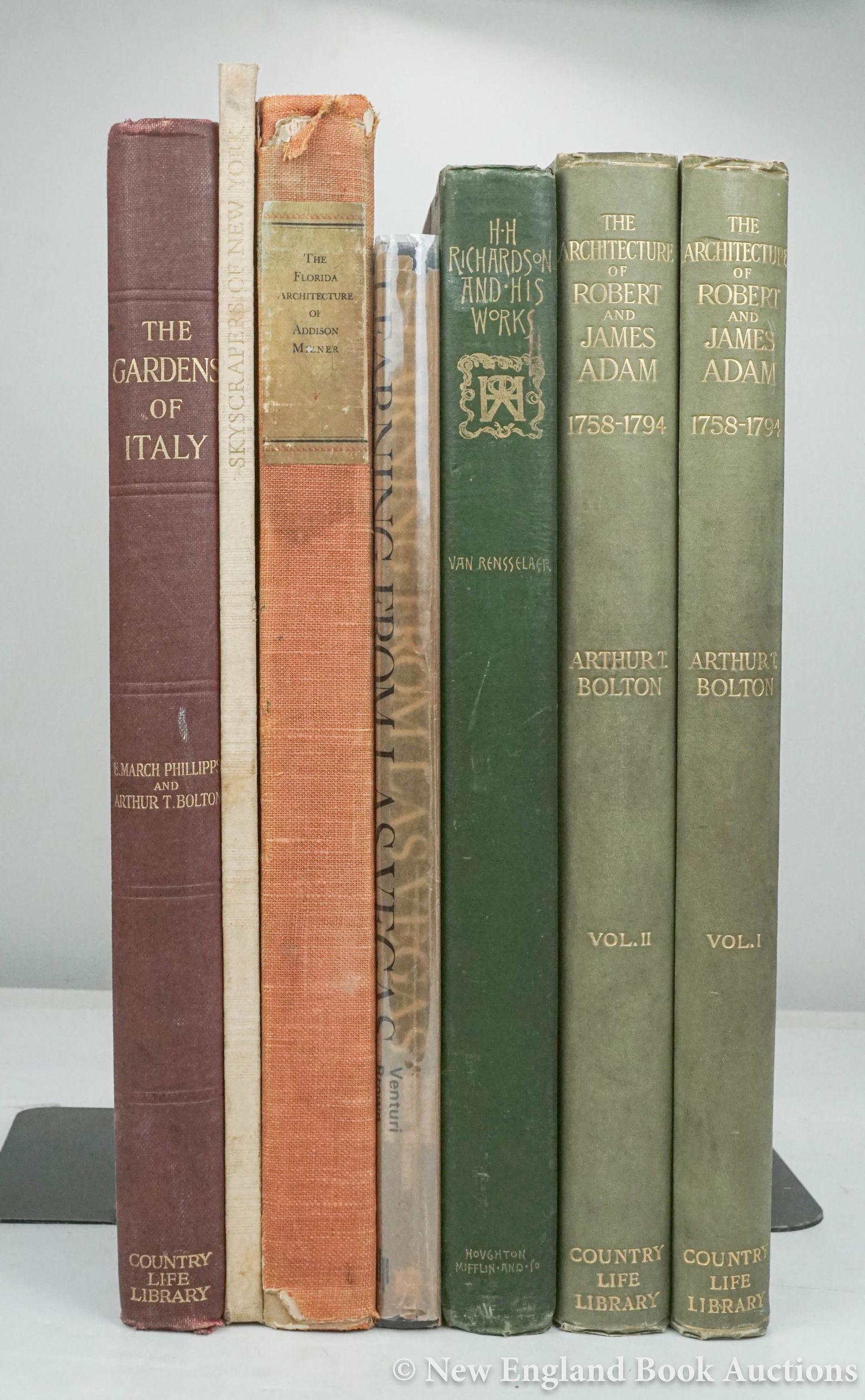 Architecture: 26. Architecture. Group of 7 volumes as listed bellow. Illustrated. Folio, various bindings; varying wear, some covers soiled or stained. Vp, Vd [200/300] Rensselaer. Henry Hobson Richardson and