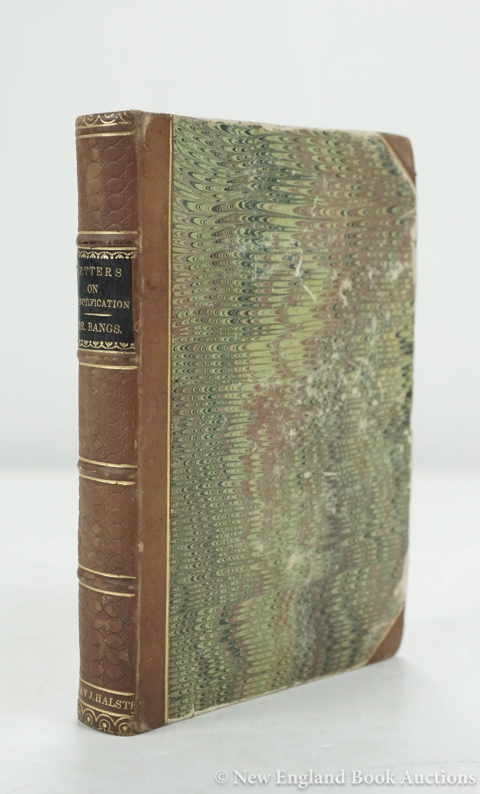 Bangs, Nathan: 28. Bangs, Nathan. The Necessity, Nature, and Fruits of Sanctification. Small 8vo, contemporary calf-backed boards, gilt-lettered spine-label; moderate wear, some foxing, INSCRIBED FROM "THE AUTHOR".