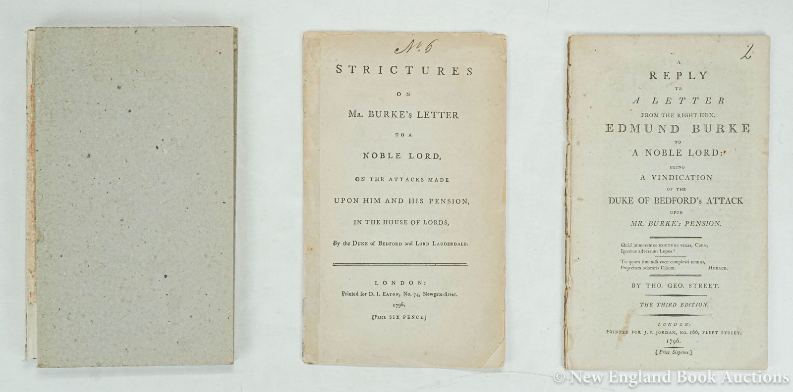 (Burke, Edmund): 49. (Burke, Edmund). Group of 3 pamphlets, as listed below. 8vo, first plain modern boards, self-wrappers (removed); scattered foxing. London, vd [75/100] A Letter from the Rt. Honourable Edmund
