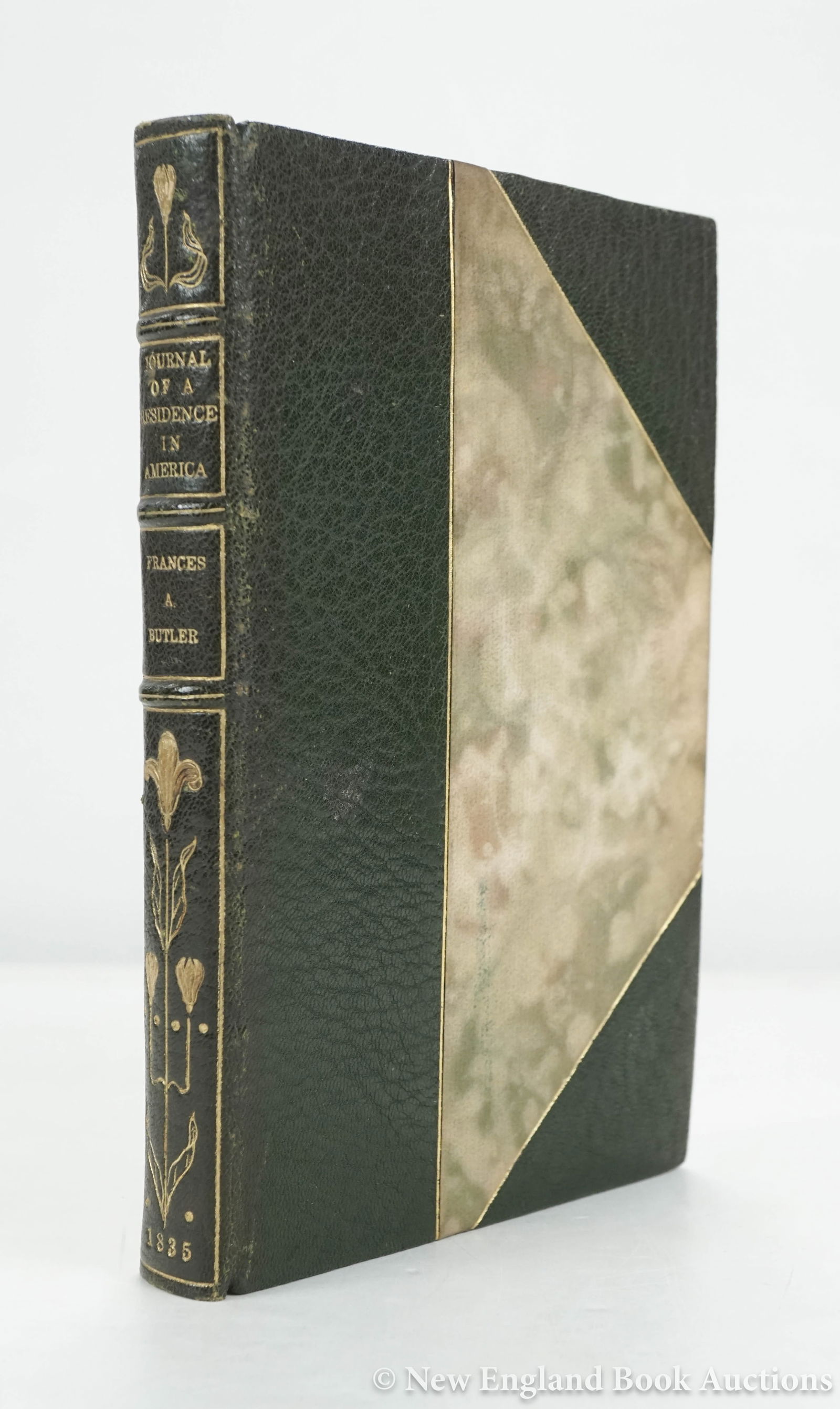 Butler, Francis Anne: 52. Butler, Francis Anne. Journal of a Residence In America. 8vo, gilt-decorated 3/4 green morocco, top-edge gilt; several margins stained, generally sound. FIRST FRENCH EDITION. (Howes B1050). 