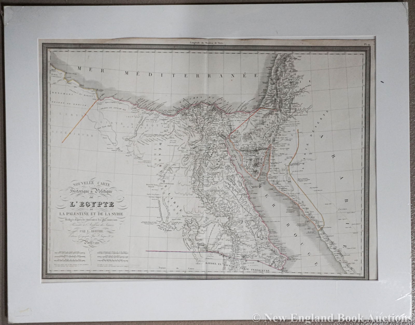Cartography: 56. Cartography. Group of 4 maps, as listed below. Each about 22 x 32 inches, outlined in color, matted; some soiling on the mats, generally sound otherwise. Paris: Berthe, 1832-33 [80/120] Carte