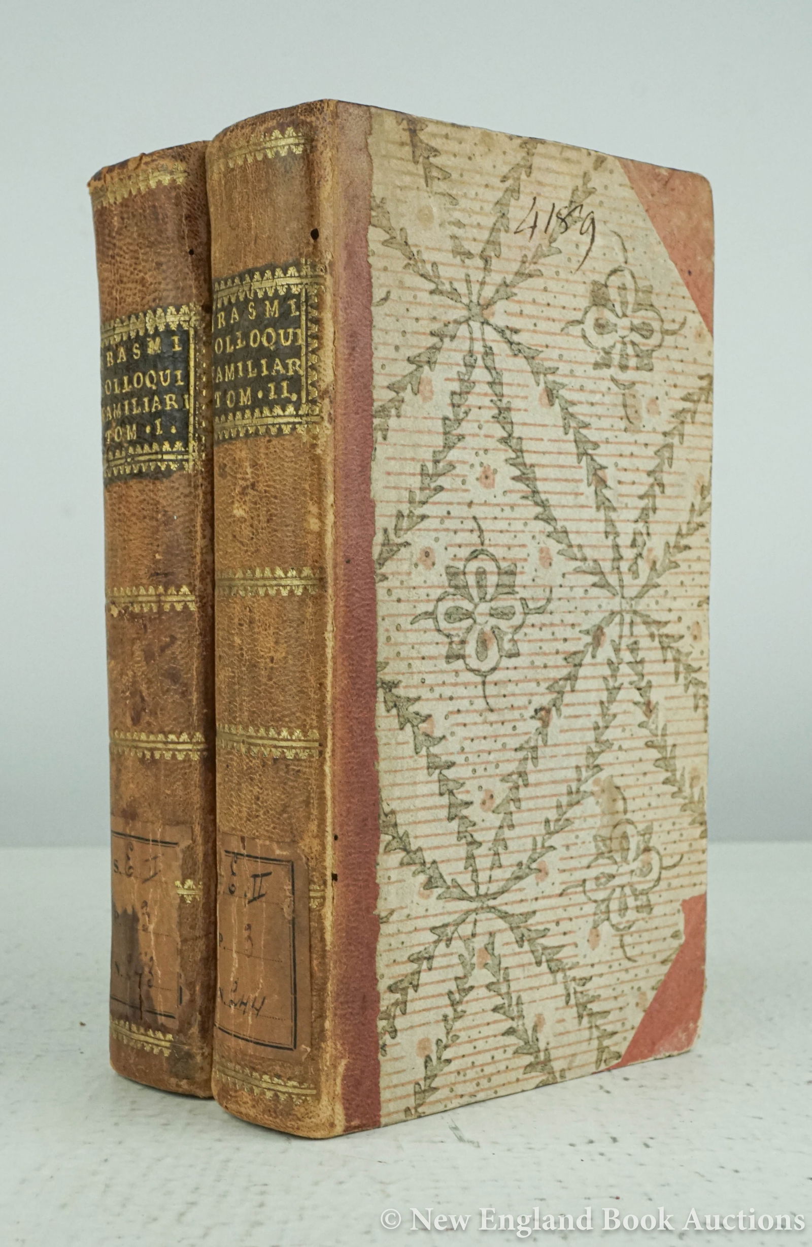 Erasmus, Desiderius: 88. Erasmus, Desiderius. Colloquia Familiaria...com notis perpetuis Petri Rabi. Editio Nova * Encomium Mori?. Together 3 volumes in 2. 8vo, contemporary leather-backed boards, gilt-lettered