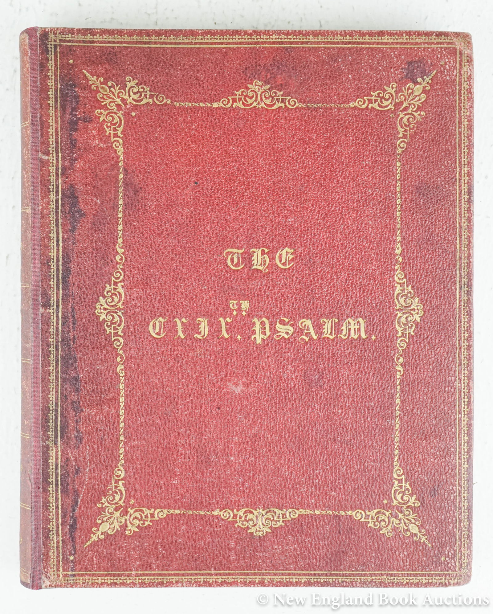 Illuminated Manuscript: 113. Illuminated Manuscript. The 119th Psalm. 24 leaves. Calligraphic ink text within ORIGINAL watercolor floral borders and chapter leading words, some heightened with gold. Unsigned presentation lea