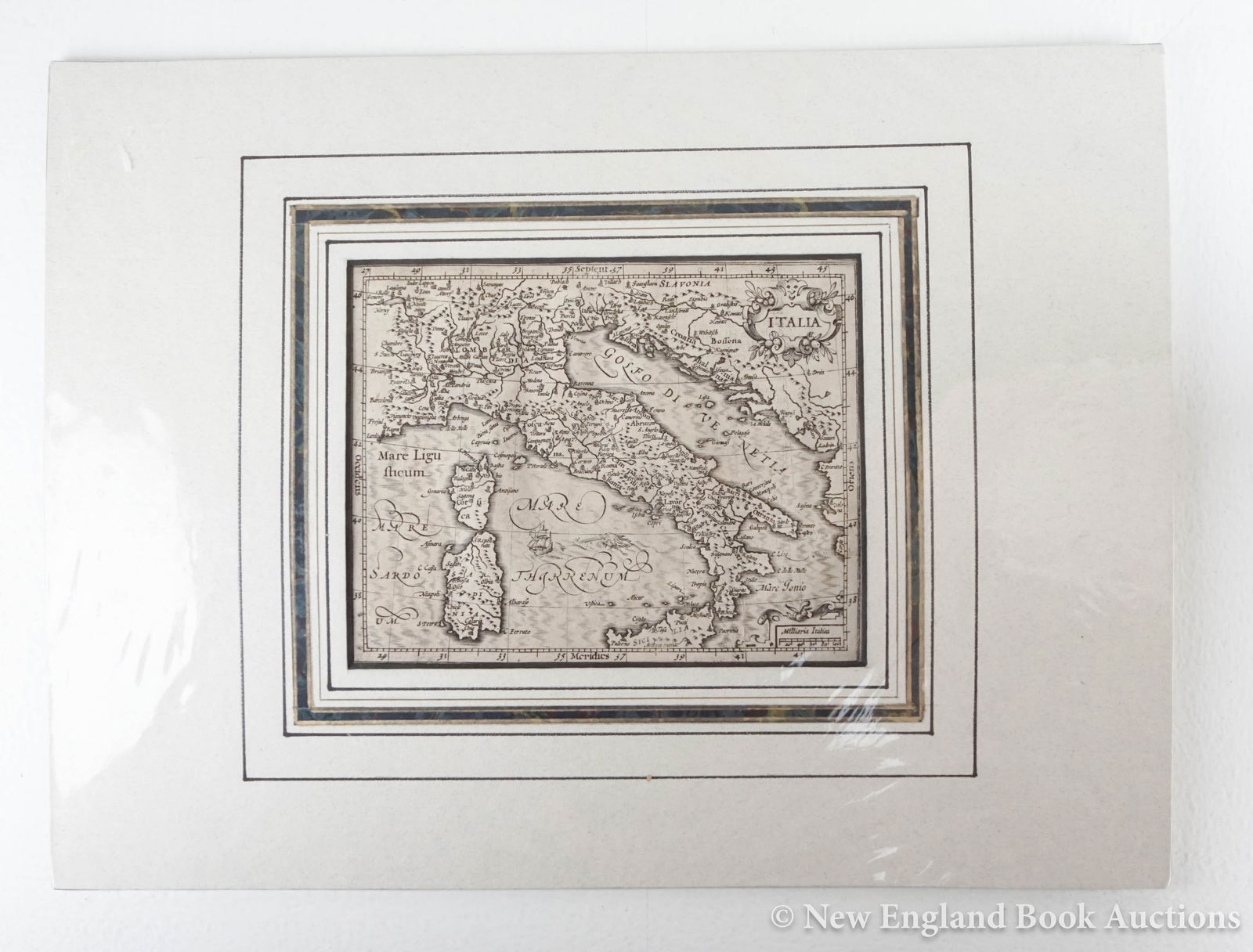 Italy: 115. Italy. Group of 4 maps, as listed below. Various sizes, 3 matted; first 2 with margin stains. Vp, vd [200/300] Ptolemy. Europ? Tabula VI. 16th-century. 8-1/2 x 11-1/2 inches * Ptolemy. Tavola
