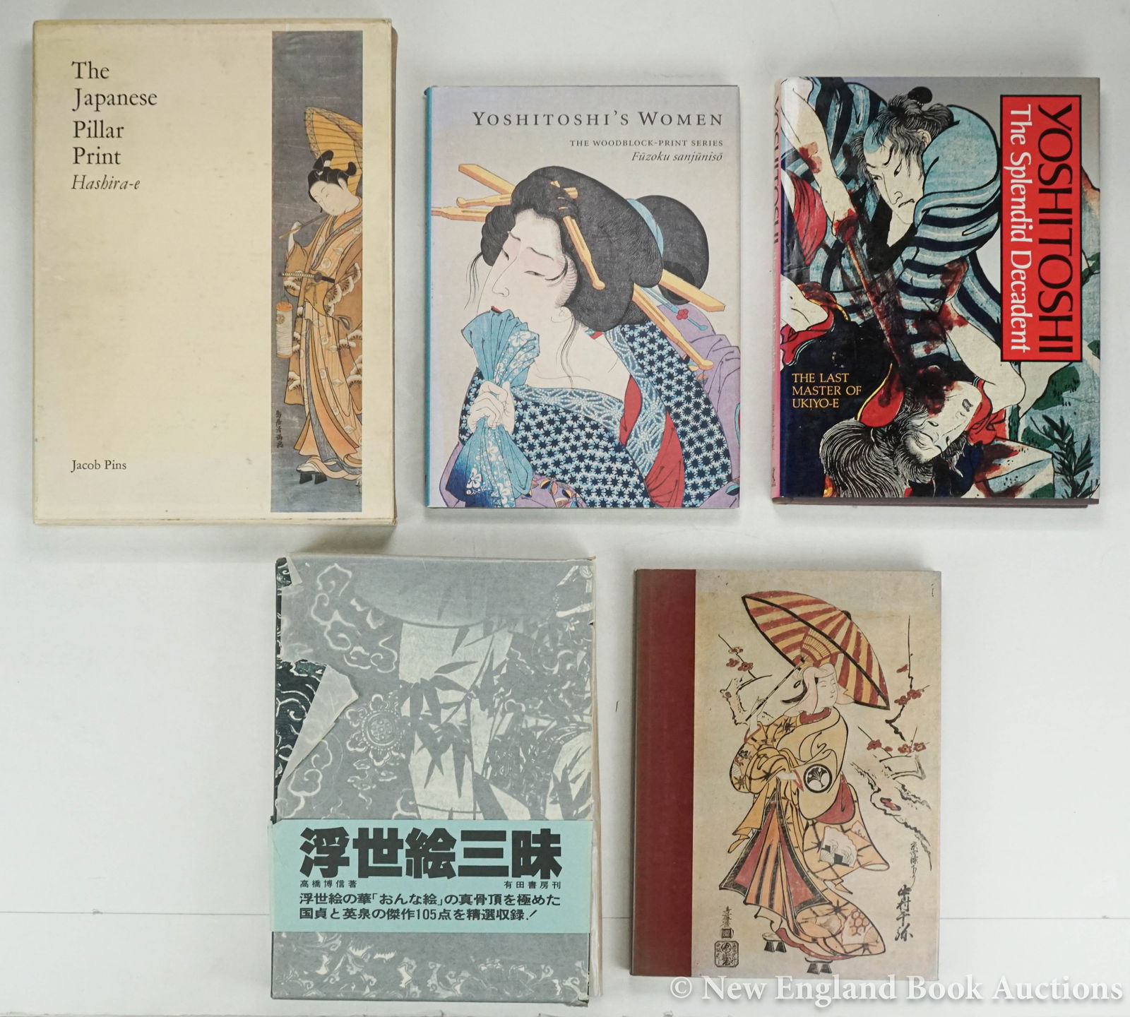 Japanese Print Reference: 19. Japanese Print Reference. Group of 5 volumes, as listed below. Illustrated. 4to, cloth, dust jackets; light wear. Vp, vd [75/100] Takahashi Hakushin. Ukiyoe zanmai: Kunisada to Eisen. (1980) *