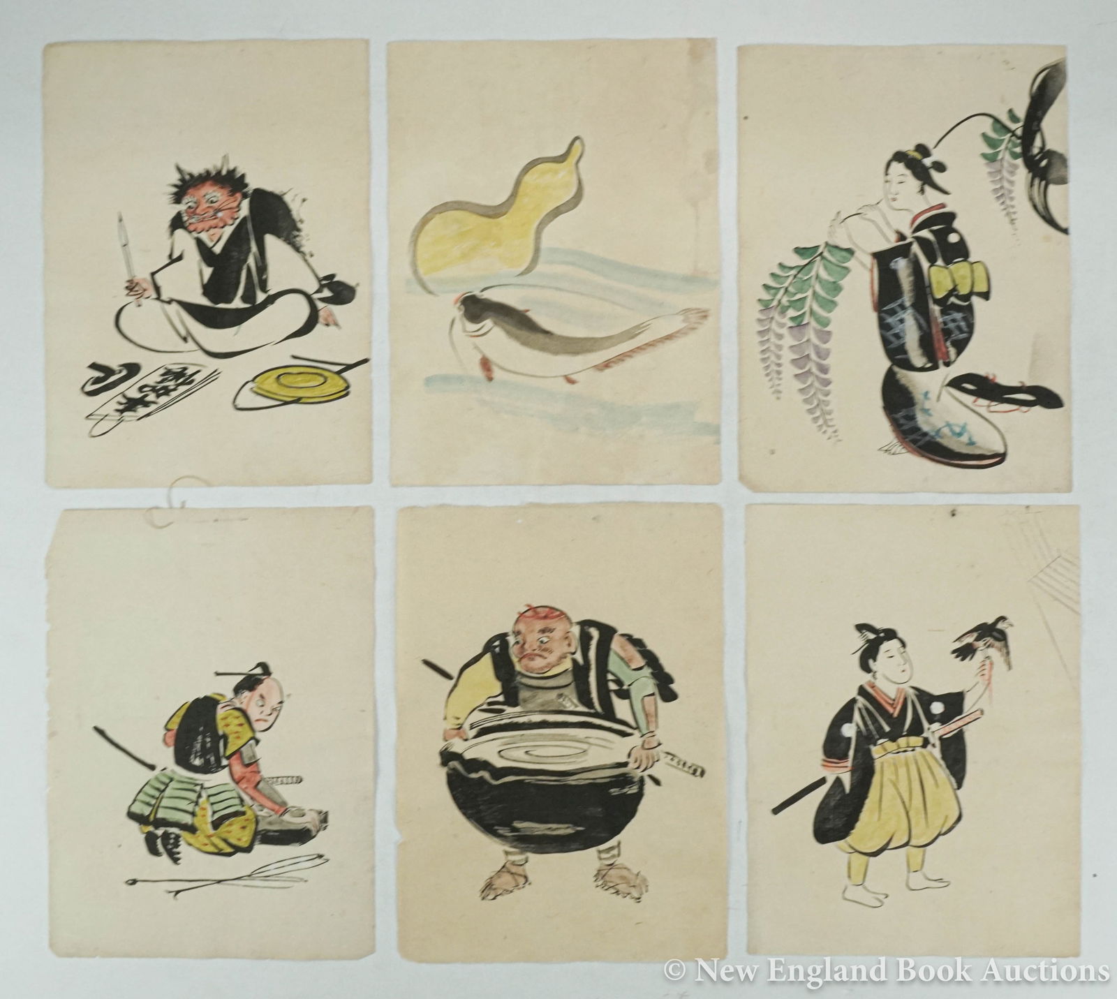 Asian Watercolors: 22. Asian Watercolors. "Kei Otsu." Group of 10 original watercolors + text leaf of artist's name (?). Each 10 x 7-1/2 inches; moderate wear. Asia, Early 20th-century [250/350]