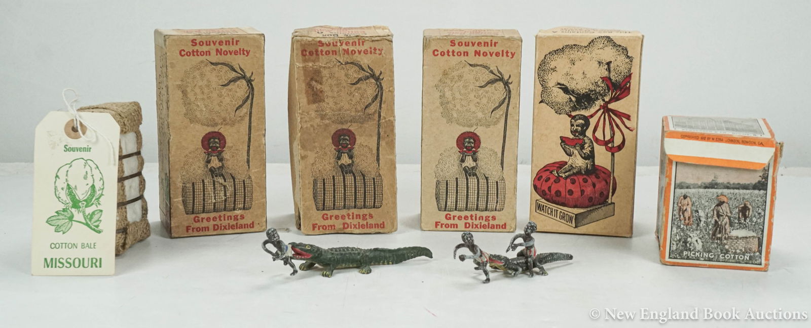 Souvenirs: 49. Souvenirs. Group of over 20 boxes, sticks, figures, swizzle sticks, etc. Some with racist images. Various sizes and formats; varying wear. American, Late 19th-early 20th century [80/120] 