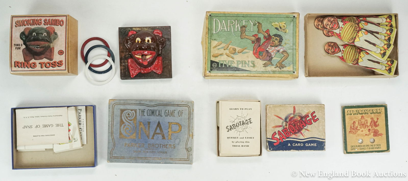 Games: 51. Games. Group of over 10 games. Illustrated, including racist images. Various sizes and formats; most complete but SOLD-AS-IS. American, Late 19th-early 20th century [80/120] Includes: Smoking