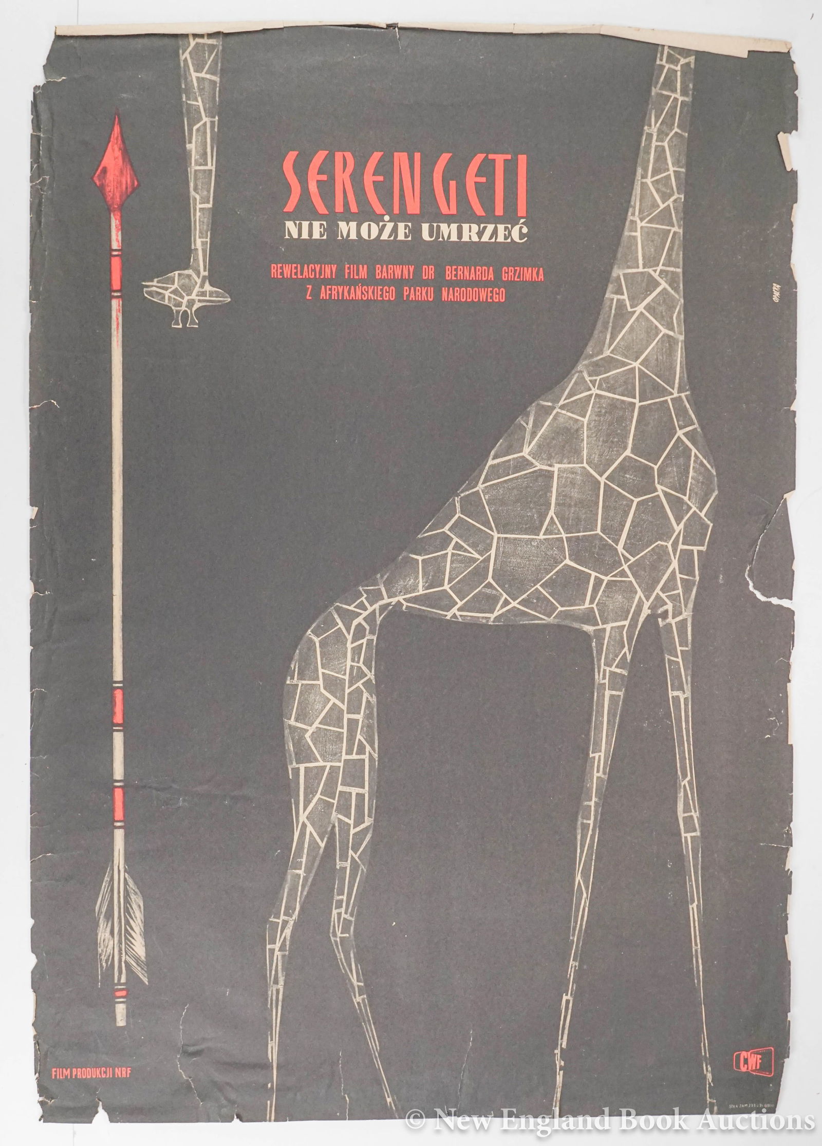 Movie Poster: 58. Movie Poster. Serengeti nie mo?e umrze?. Poster in black, white & red. 32-1/2 x 23 inches; margin tears, some chipping with loss, etc. Poland, 1964 [100/150] Together with: PT-109.