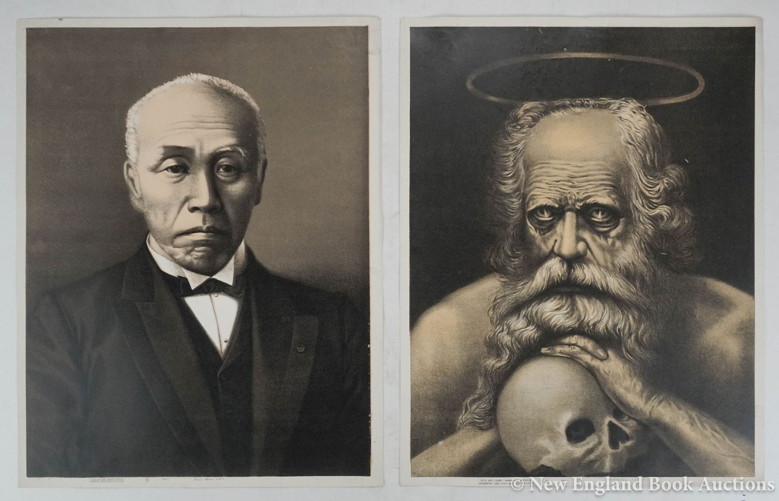 Lithographs: 92. Lithographs. "Count Okuma" * "Socrates". Together 2 lithographs. Each 17 x 13 inches; light wear. Asia, Circa 1920s [75/100]