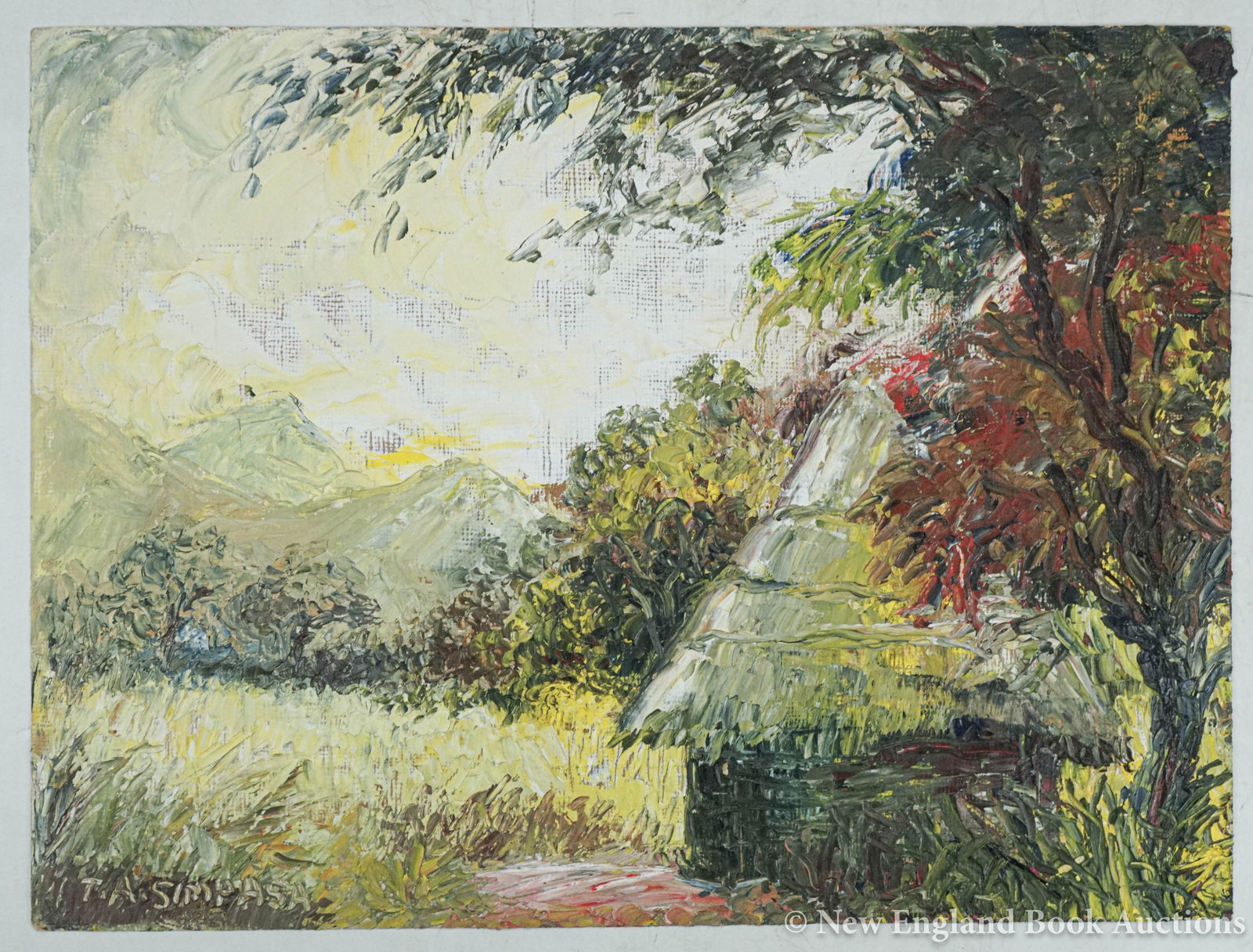 African Art: 112. African Art. Akwila Thompson Simpasa. Oil on canvas. 12 x 16 inches. SIGNED. Zambia (?), 20th-century [100/150]