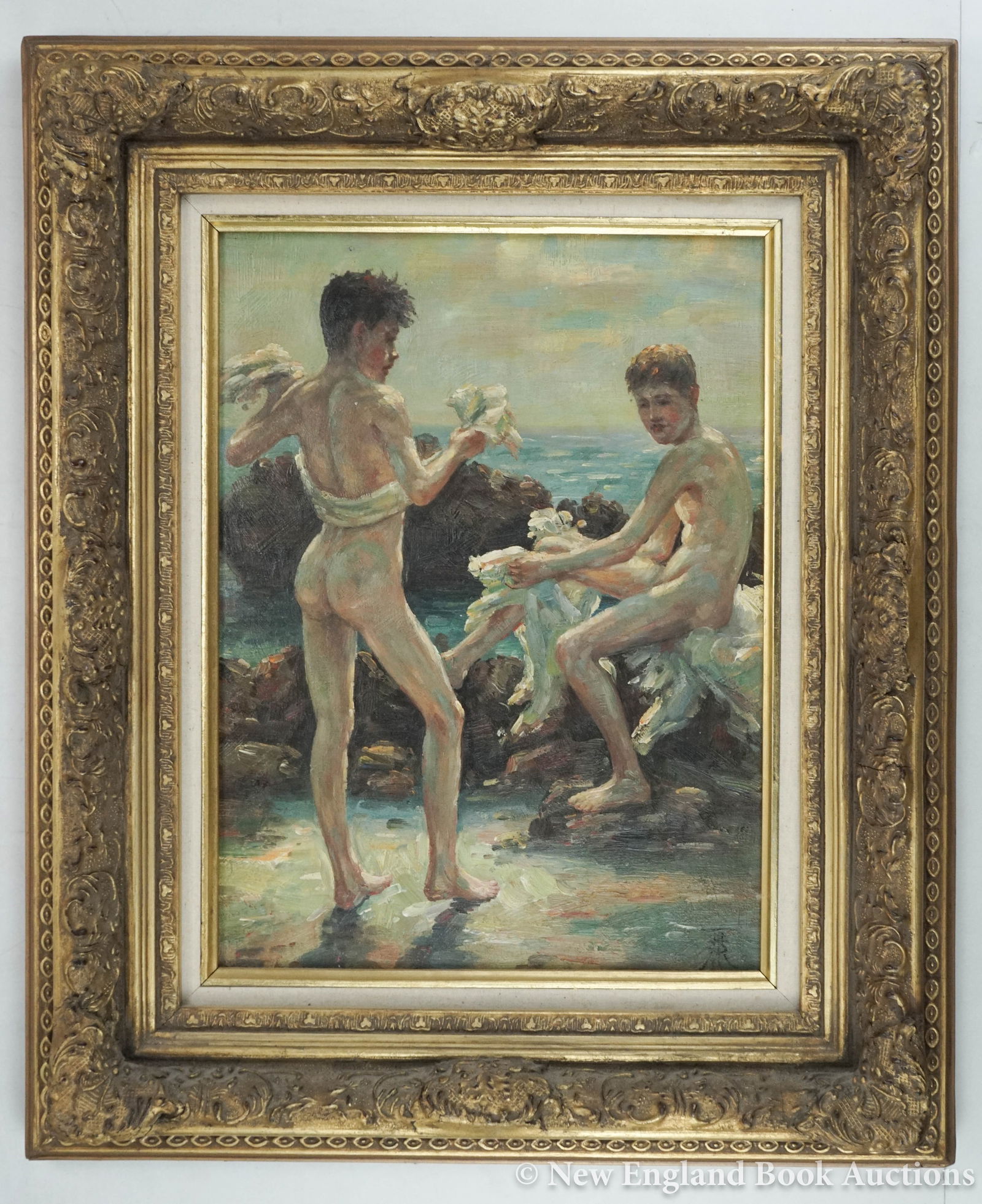 [Tuke, Henry Scott]: 121. [Tuke, Henry Scott]. Under the Western Sun. Oil on board REPRODUCTION of Tuke's work. 15-1/2 x 11-1/4 inches, neatly framed. Np, nd [250/350]