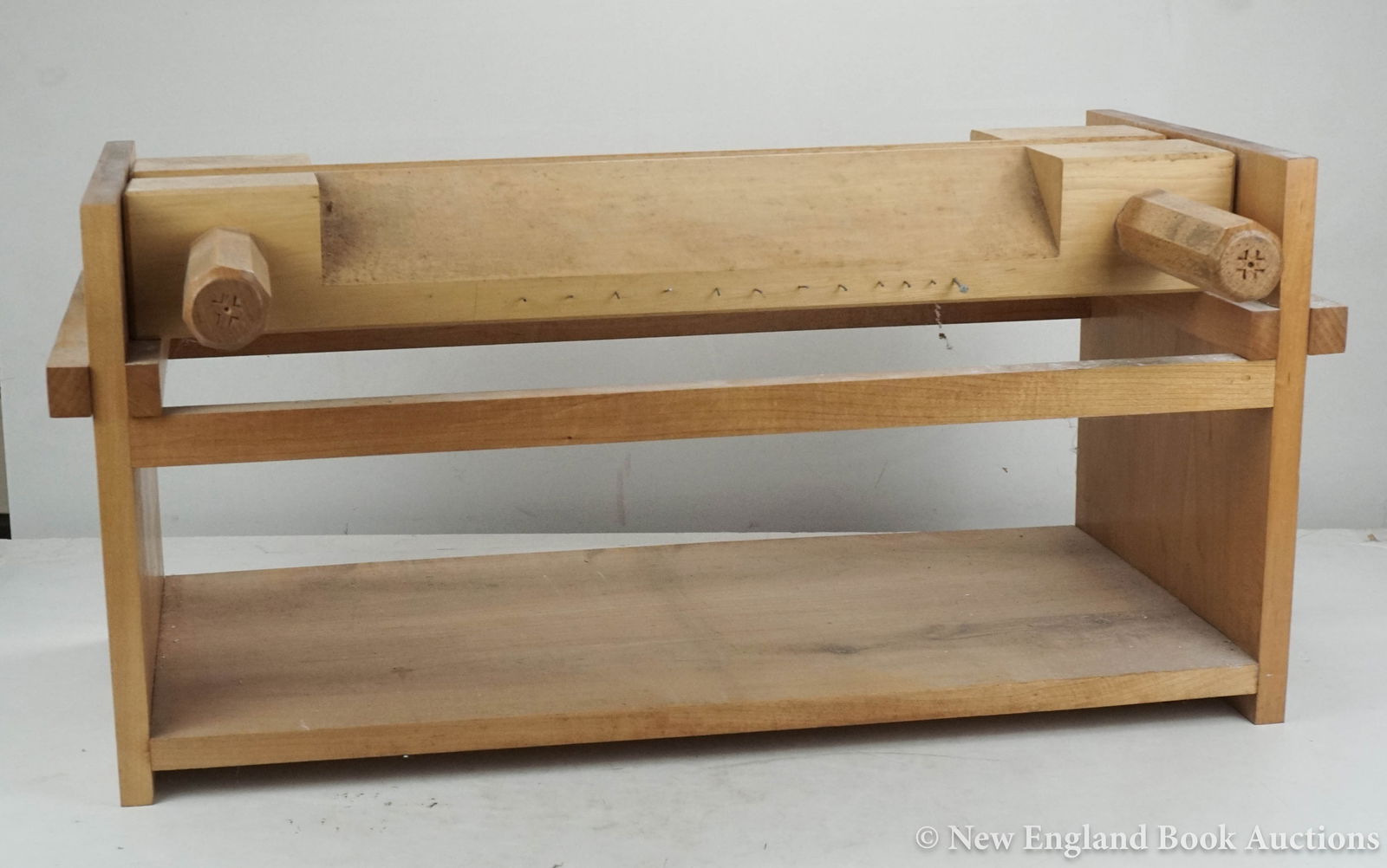 Bookbinding: 147. Bookbinding. Solid wood finishing press (lying press). 25 x 12 x 13 inches in height; light wear. Np, 20th-century [100/150]