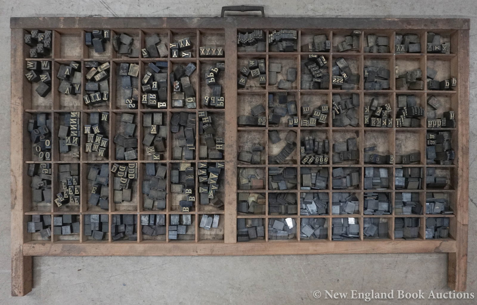 Printing Type: 193. Printing Type. Set of 28 & 48 pt brass type. Over 250 pieces + a couple of hundred spacers (type drawer provided). Np, nd [125/175]