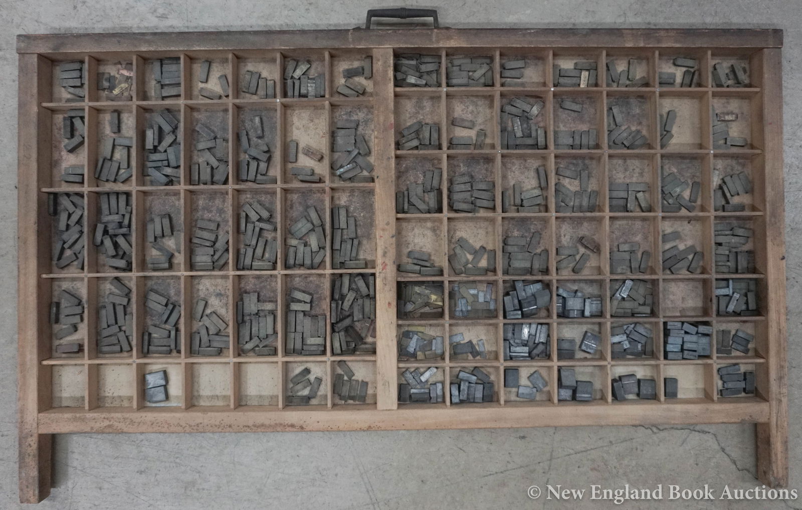 Printing Type: 199. Printing Type. Set of 22 pt lead alloy type. Over 400 pieces (type drawer provided). Np, nd [125/175]