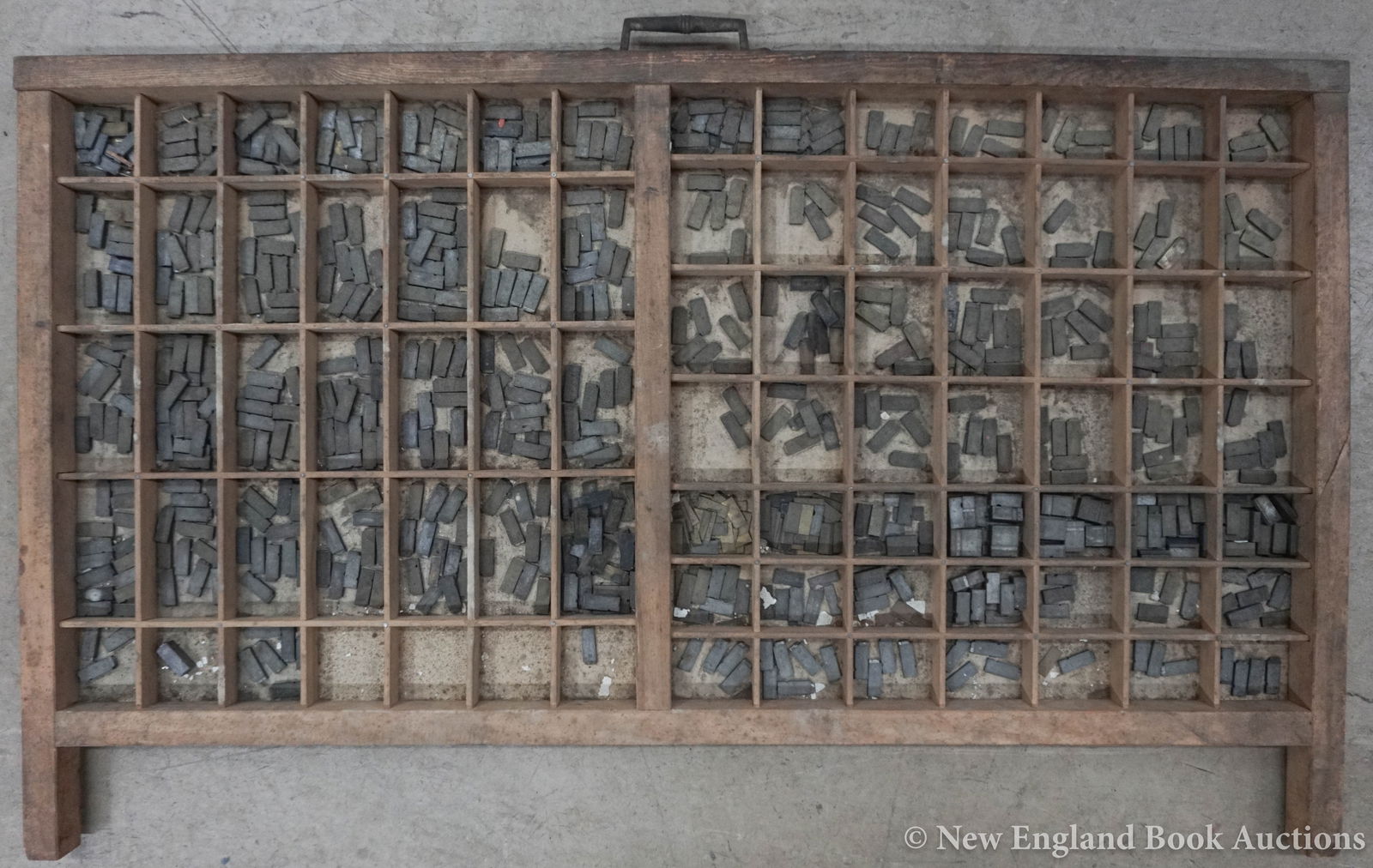 Printing Type: 202. Printing Type. Set of 24 pt lead & brass alloy type. Over 300 pieces (type drawer provided). Np, nd [125/175]