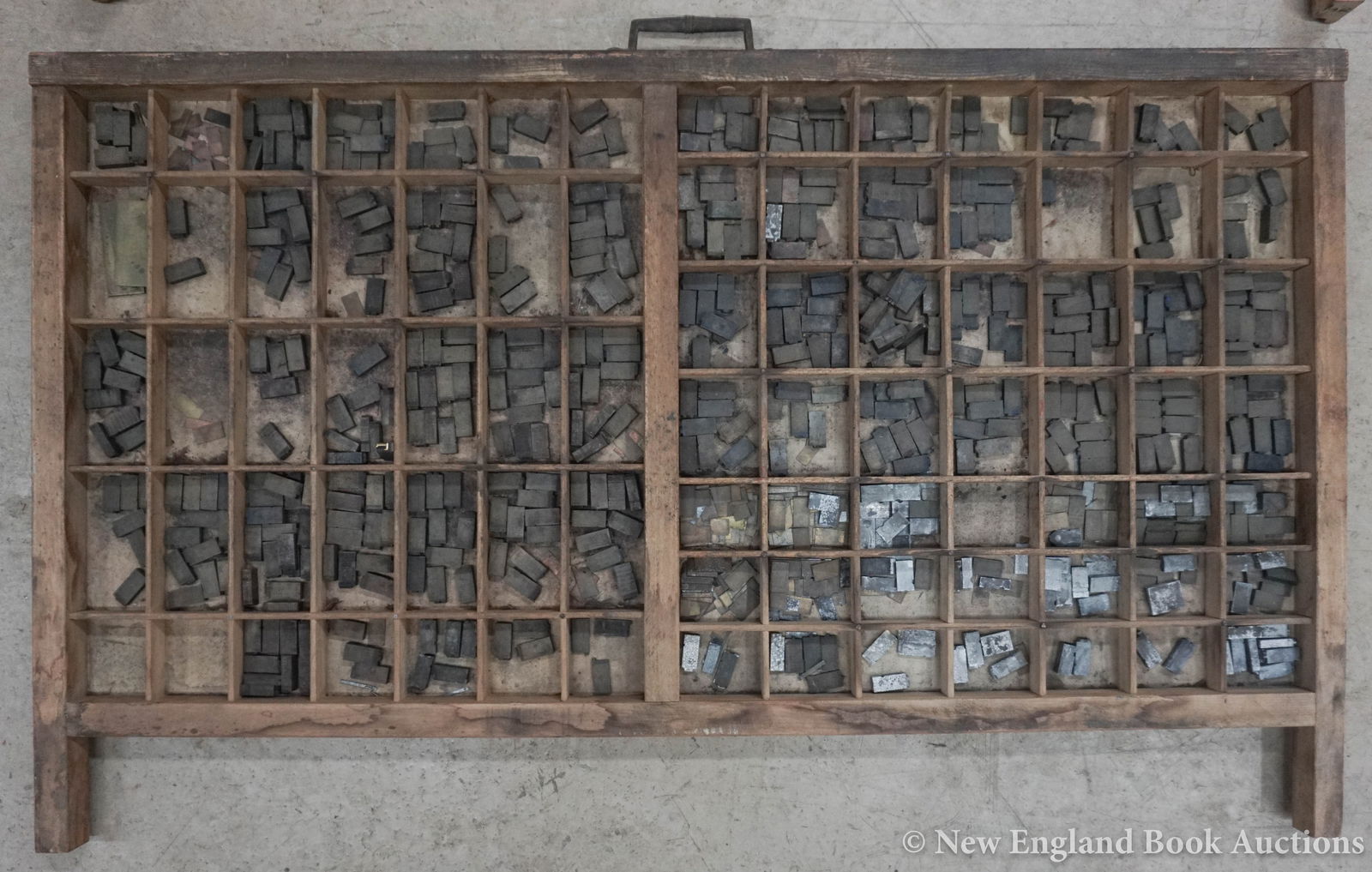 Printing Type: 212. Printing Type. Set of 28 pt lead & brass alloy type. Over 250 pieces (type drawer provided). Np, nd [125/175]