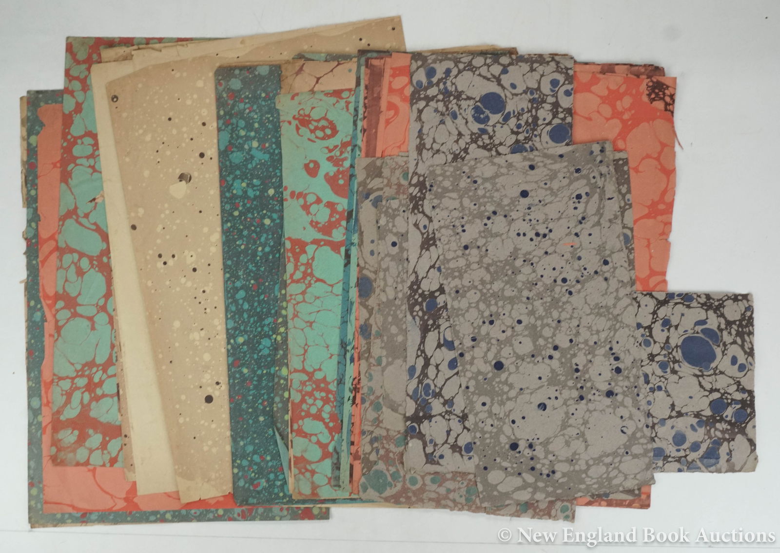 Marbled Paper: 216. Marbled Paper. Group of over 70 sheets, many about 18 x 15 inches; some clipped, generally sound. Together with: over 150 smaller sheets varying from 8 x 12 to 3 x 5; some soiling, variously cut,
