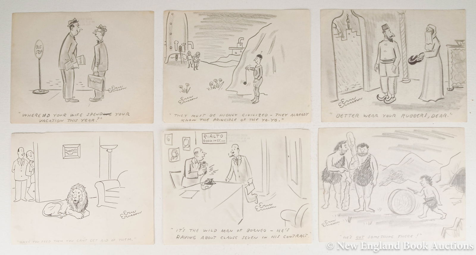 Ericson, Eric: 222. Ericson, Eric. Archive of over 40 ORIGINAL pencil drawings by Ericson. Each 8-1/2 x 11 inches, most with Ericson's studio stamp on verso; minor soiling. Each is SIGNED BY ERICSON. Np, 20th-centur