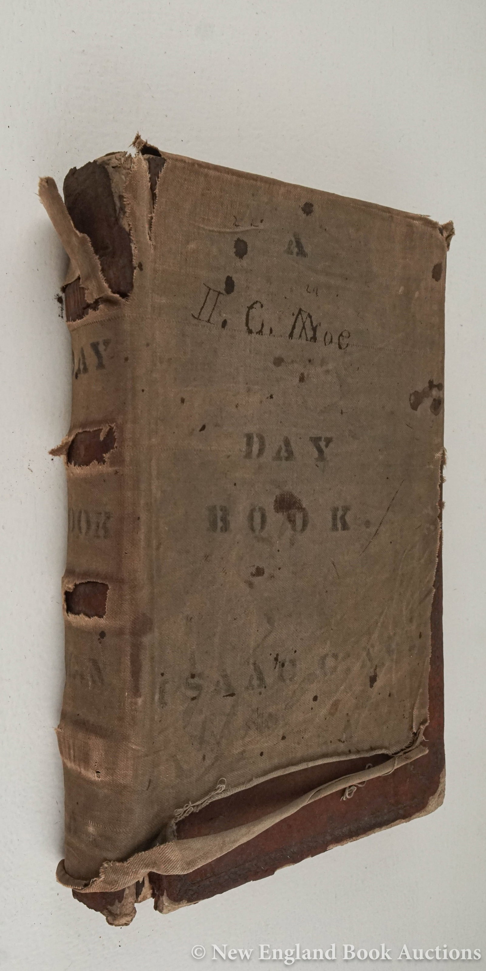 Account Book: 2. Account Book. Noe, Isaac C. Manuscript account book. Over 400 pages. Folio, reverse calf, later cloth cover (torn); some soiling, etc. New York, 1853-63 [300/500] Includes purchases and sales of