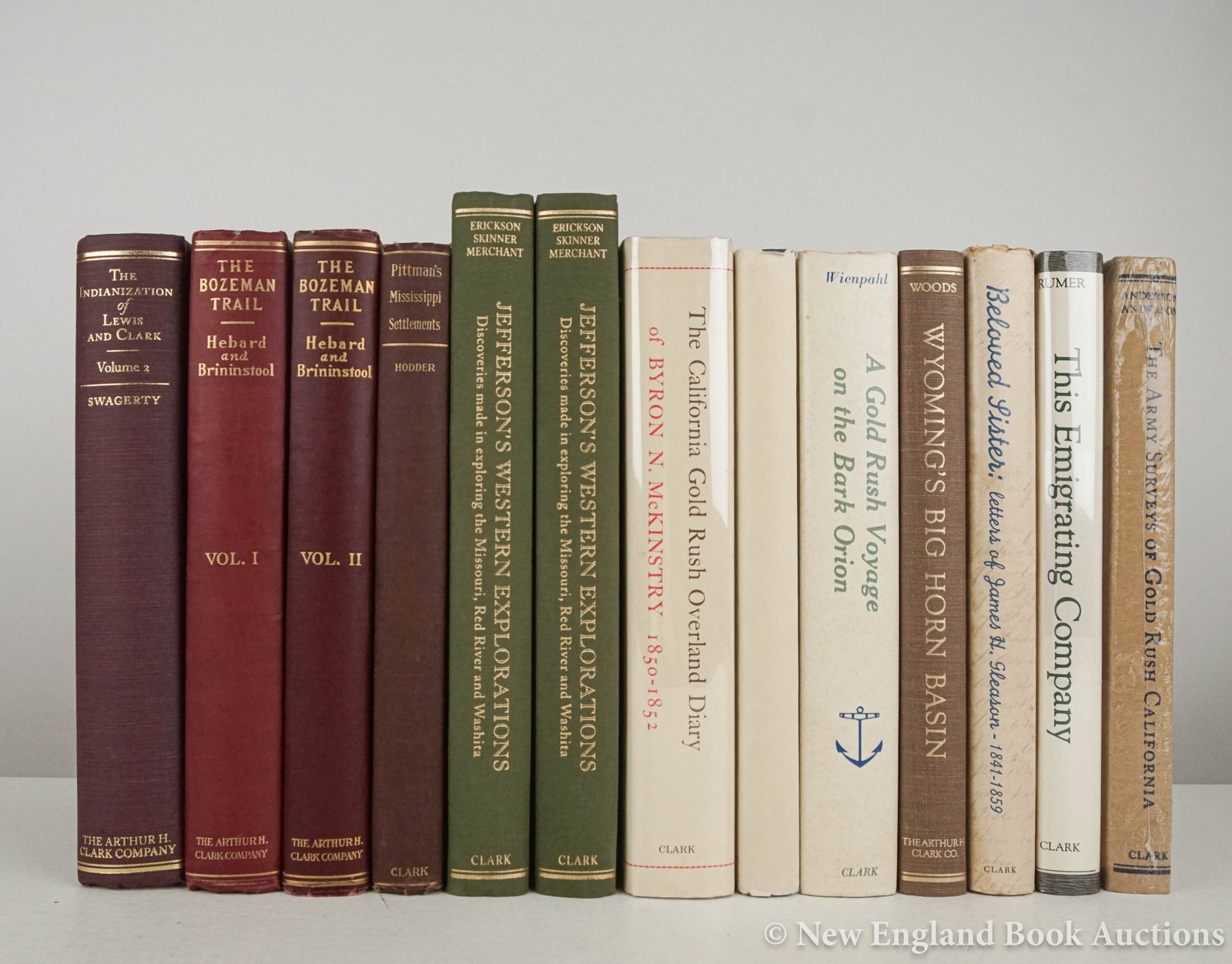 Americana: 10. Americana. Group of 13 volumes. Illustrated. 8vo, cloth, some with dust jacket; most light wear. Cleveland or Norman: Arthur H. Clark Company, vd [250/350] Includes: Hebard, et. al. The Bozeman
