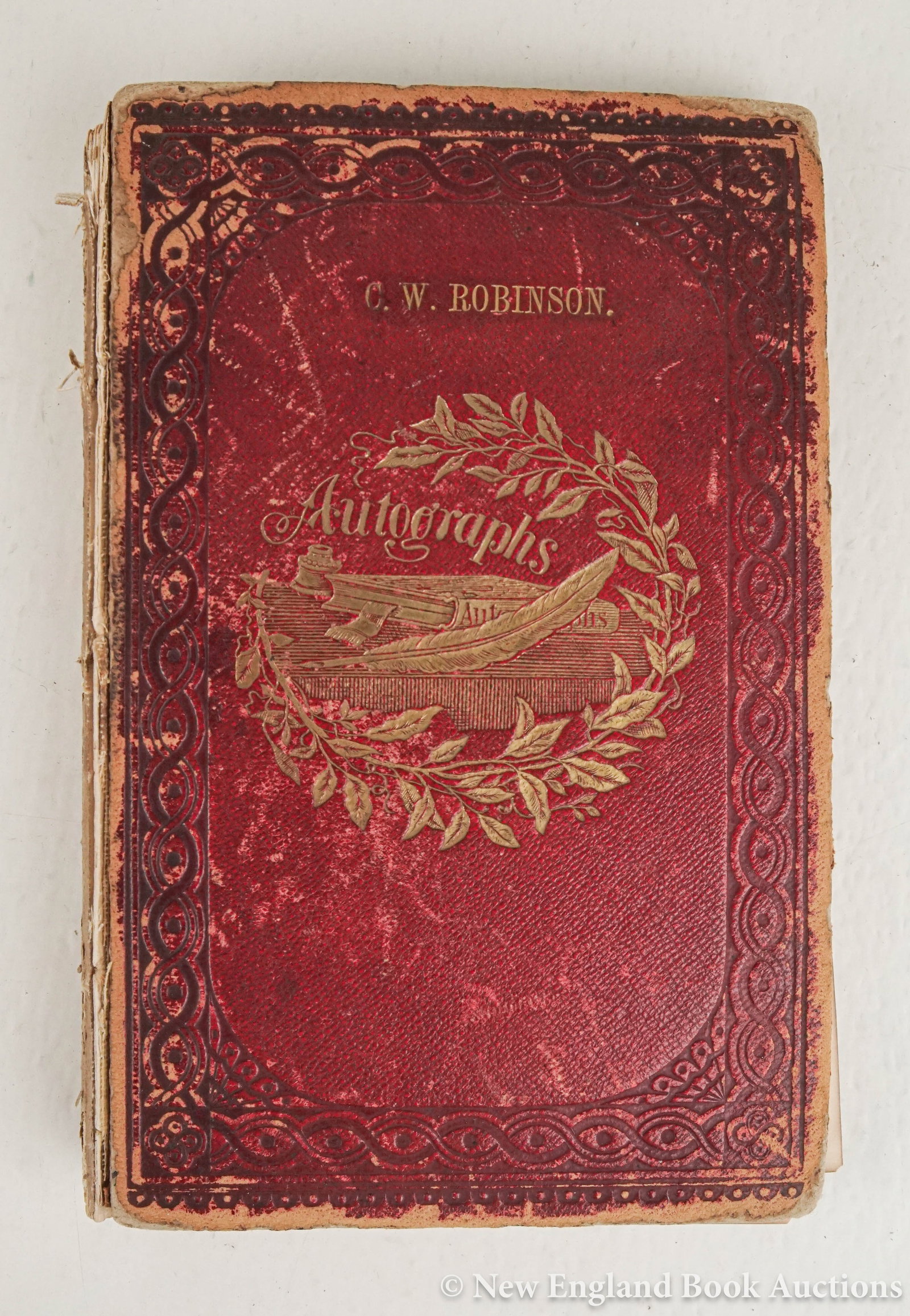 Autograph Album: 15. Autograph Album. Collection of 39 autograph notes or clipped signatures, variously inserted or mounted to album leaves. 8vo, leather; disbound. Vp, nd [1000/1500] Includes: Lydia H. Sigourney *