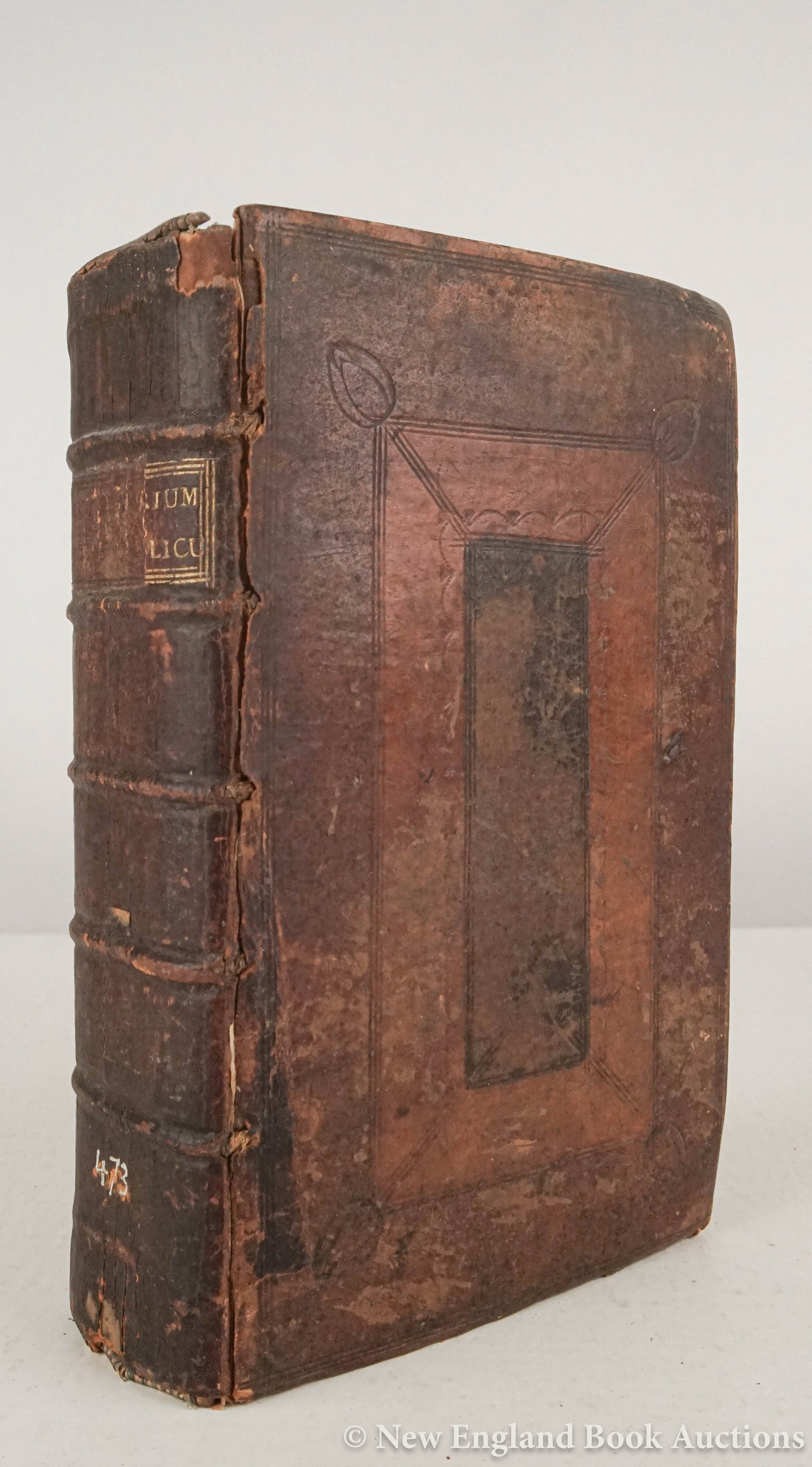 [Bourdot, Jean]: 30. [Bourdot, Jean]. Dictionarium Universale Latino-Gallicum Quinta Editio. Thick 8vo, contemporary calf decorated in blind, remnants of spine-label; joints split, front free endpaper detached,