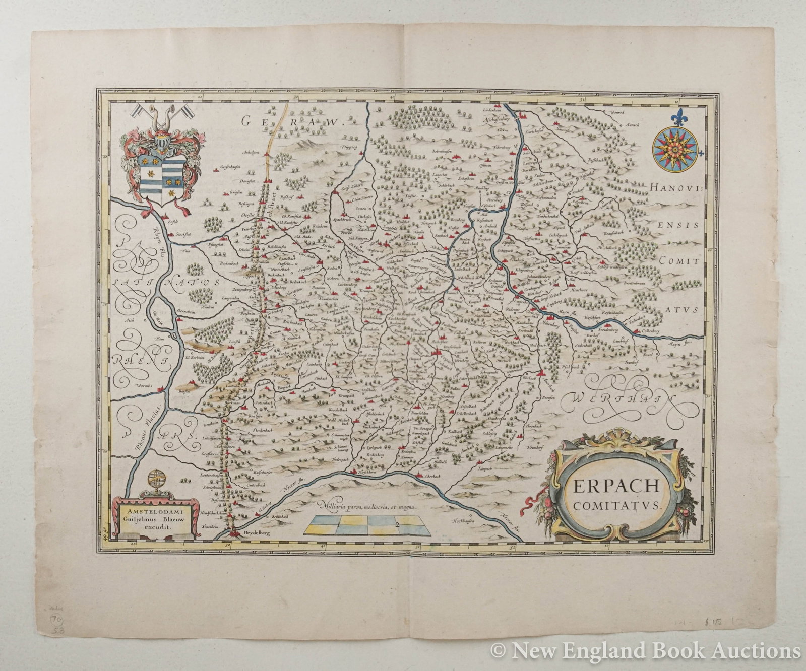 Cartography: 42. Cartography. Group of 5 hand-colored engraved maps, as listed below. Each about 18-1/2 x 22 inches, including margins; some margin tears, hand-soiling, etc. Amsterdam or Frankfurt, 17th-century