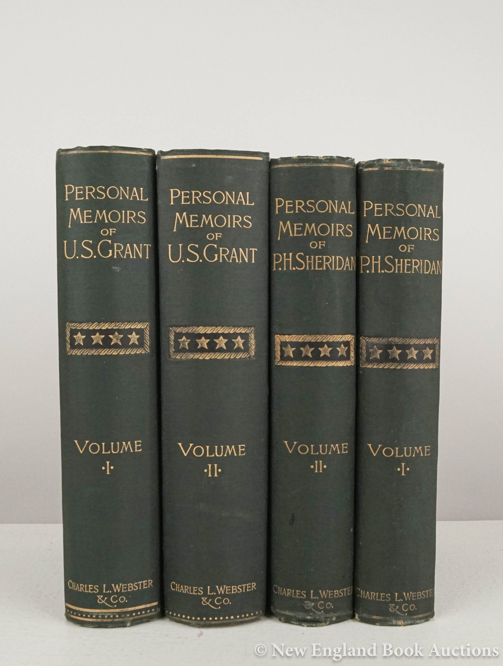 Civil War: 54. Civil War. Grant, Ulysses S. Personal Memoirs. 2 volumes * Sheridan, P. H. Personal Memoirs. 2 volumes. Together 4 volumes. Illustrated. Tall 8vo, gilt-decorated cloth; moderate wear. New York,